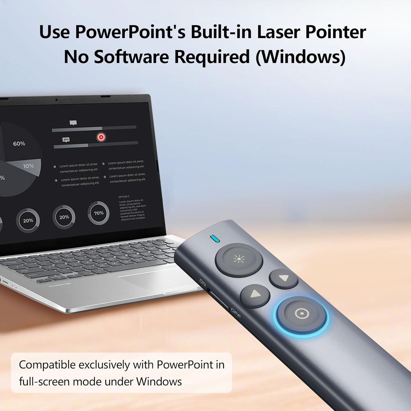 Norwii Presentation Clicker with Digital Pointer for TV LED LCD Screen, Presentation Remote, Slide Clicker, Wireless Presenter with Highlight, Magnify, Mouse Left Click - N95s Pro 32G(Red Light)