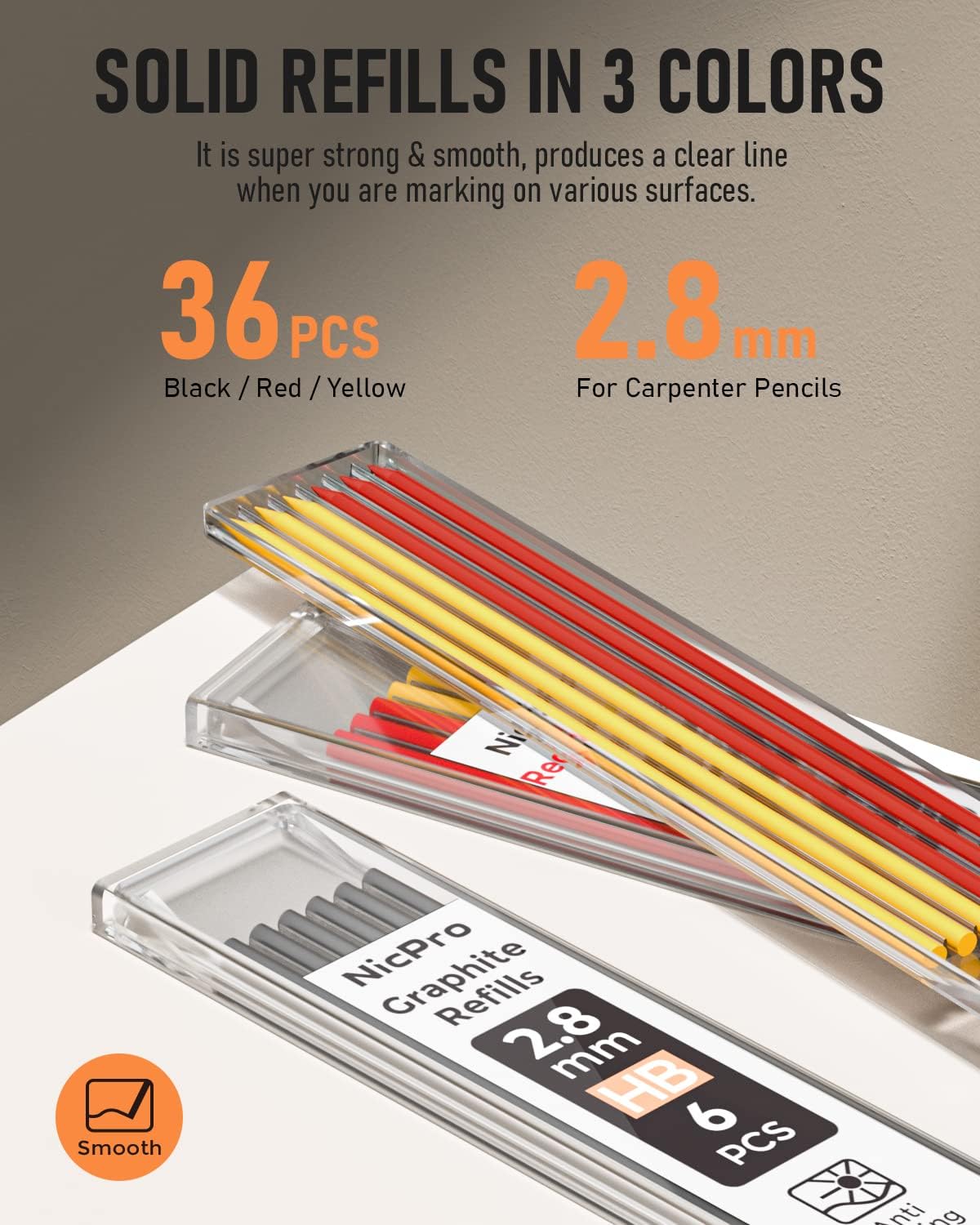 Nicpro 3 Pack Carpenter Pencil with Sharpener, Mechanical Carpenter Pencils with 39 Refills, Construction Pencil Heavy Duty Woodworking Pencils for Architect (Red, Black, Yellow)- With Case