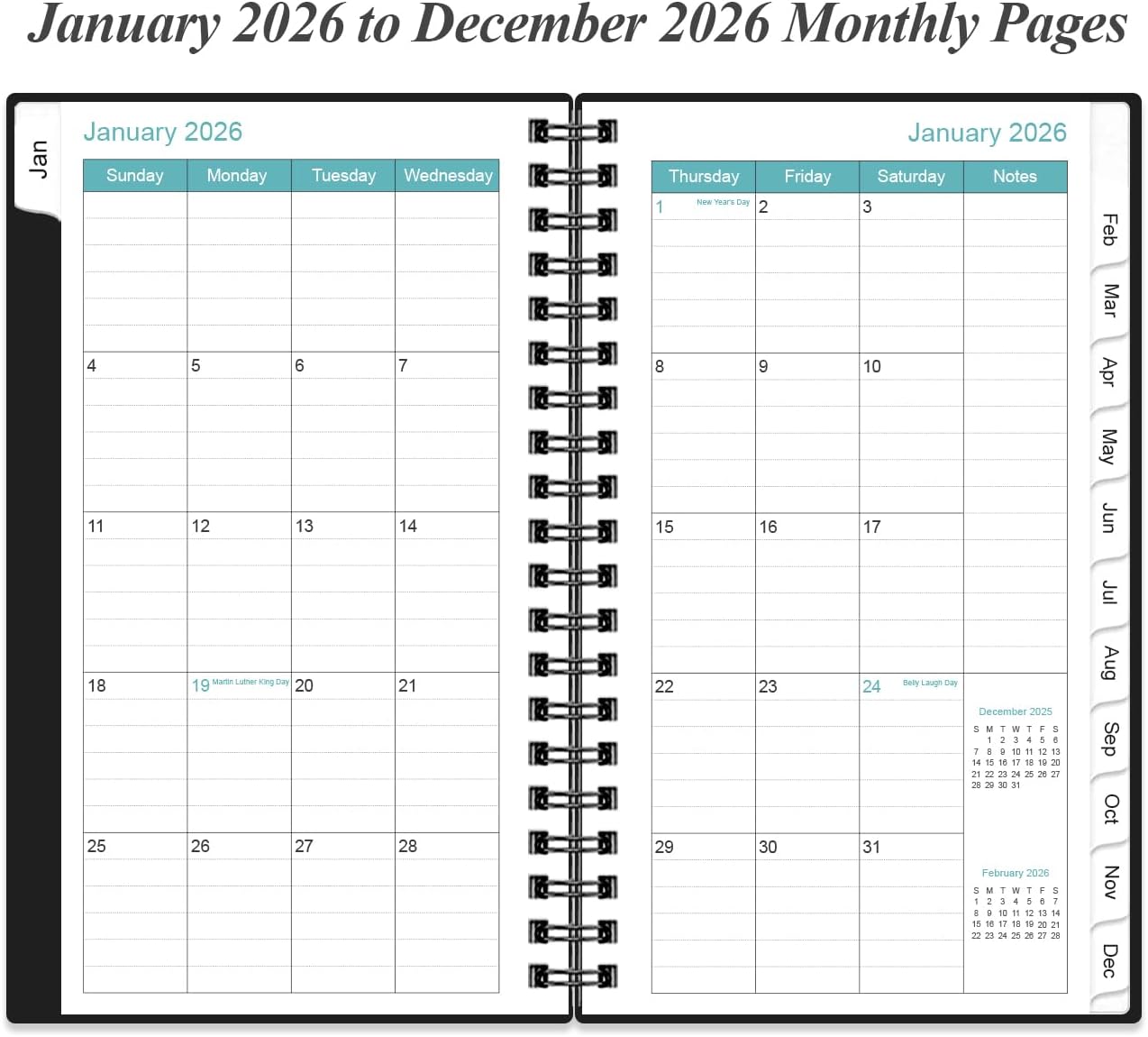 2026 Pocket Planner/Calendar - 2026 Planner from January 2026 - December 2026, Planner 2025 with 12 Tabs, Twin-Wire Binding, Inner Pocket, 3.75" x 6.75, Black