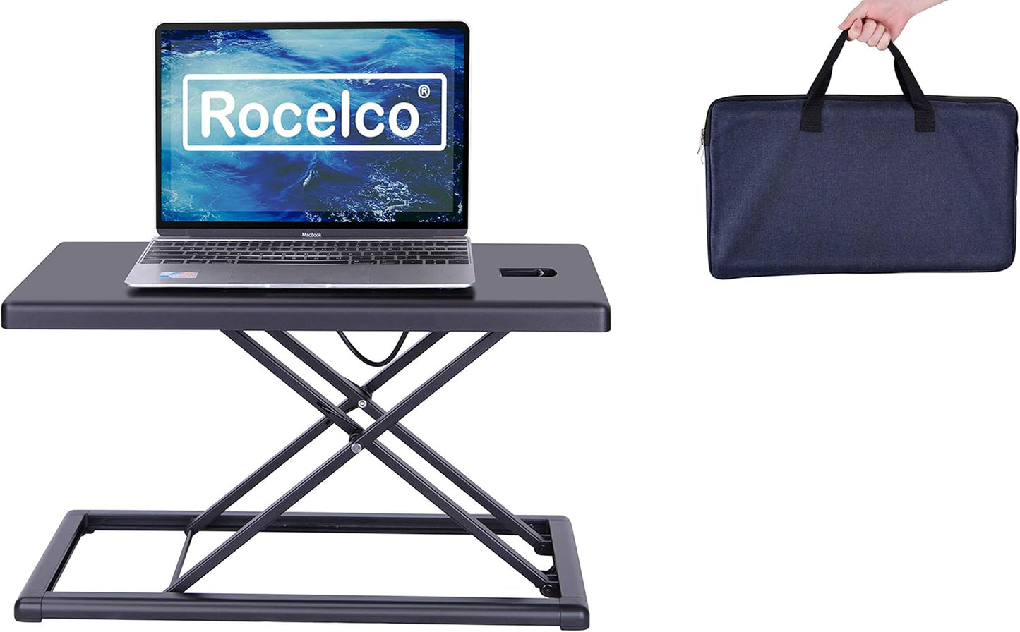 Rocelco 19" Portable Laptop Riser, Height Adjustable Travel Standing Desk Converter, Premium Compact Sit Standup Keyboard Monitor Rising Workstation with Carry Bag, Black R PDRB