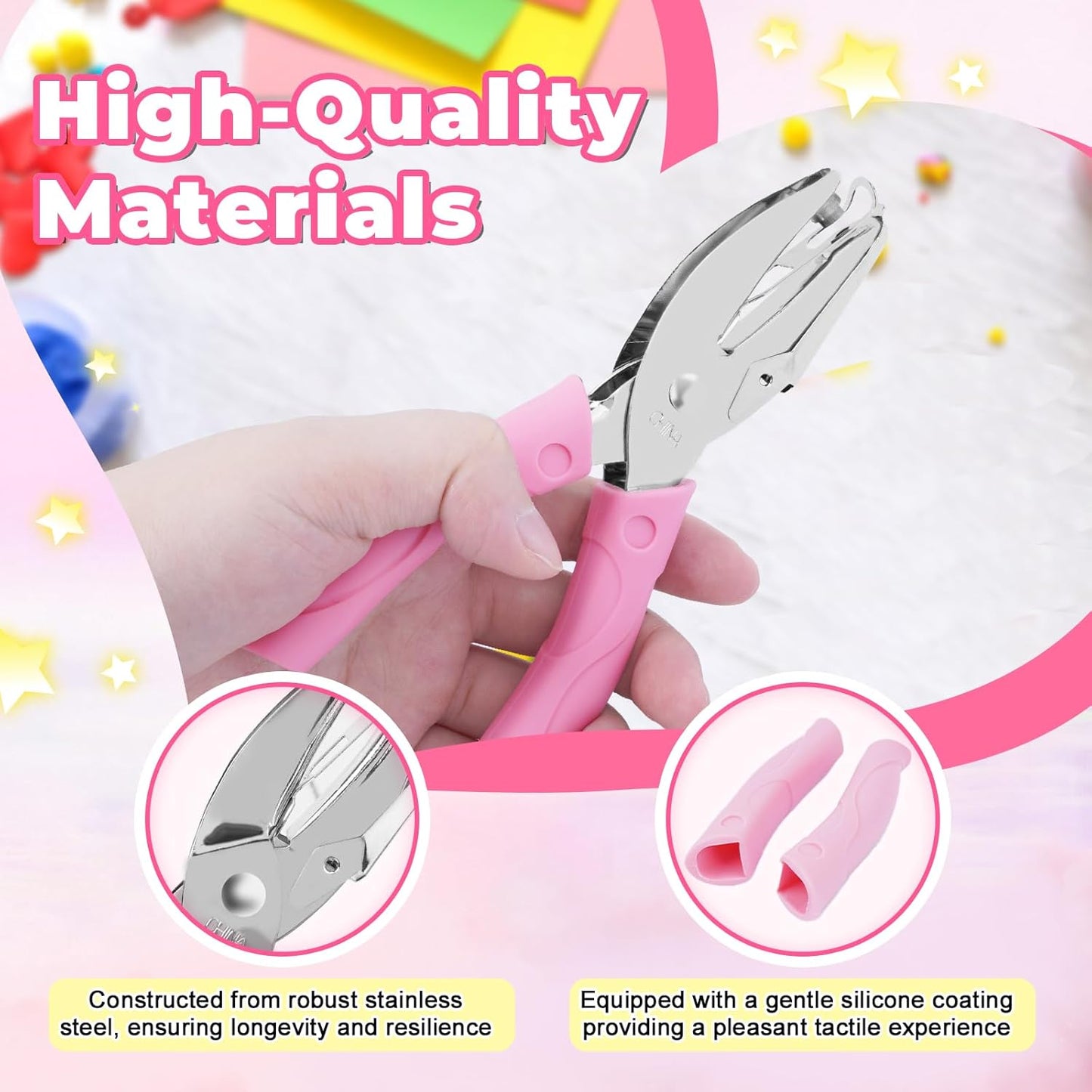 UCEC Star Shape Single Paper Hole Punch, Star-Shape Handheld Hole Paper Puncher, 1 Pack 1/4" Metal Single Mini Hole Papers Punch with Soft-Handled for DIY Craft Tags Clothing Ticket