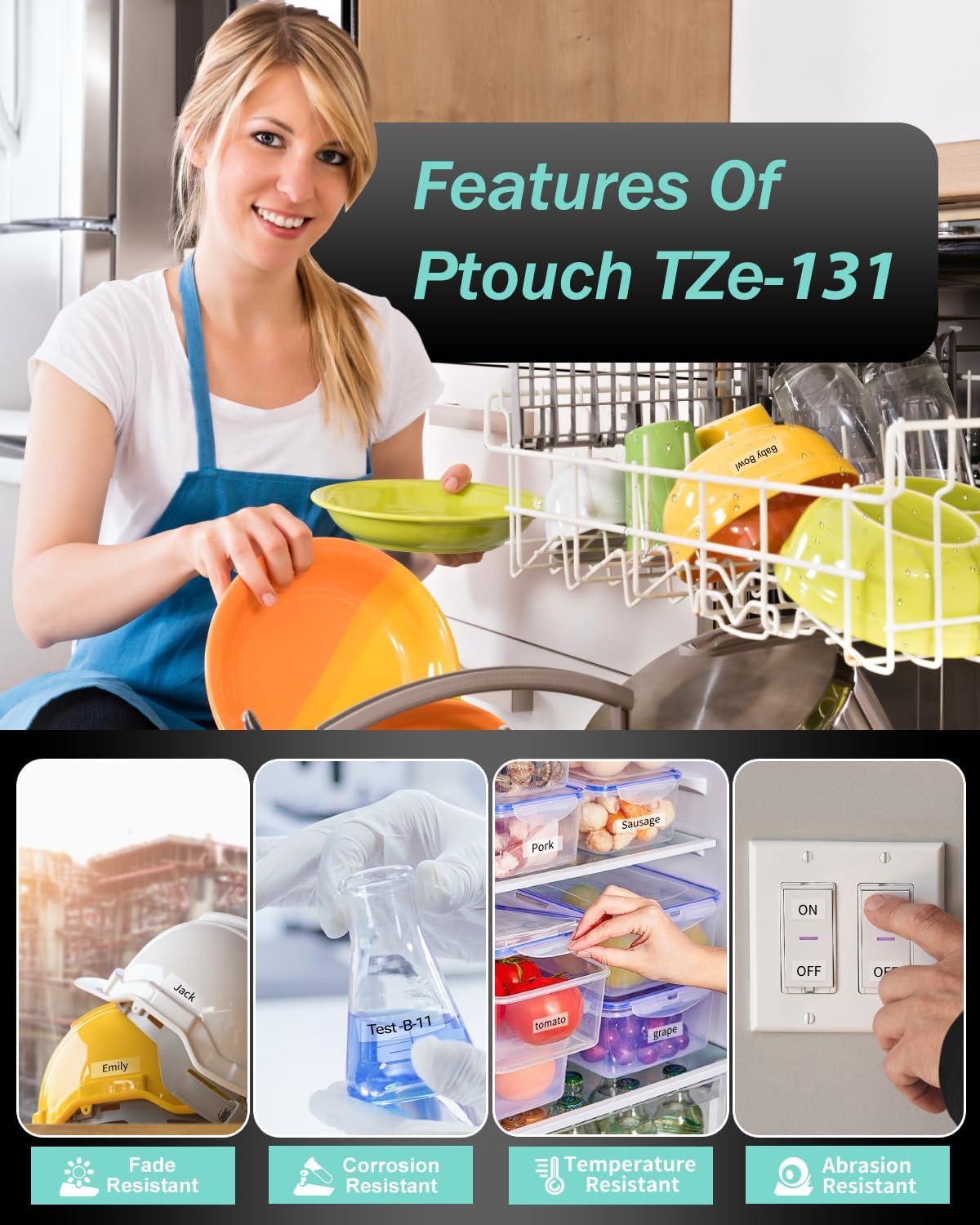 TZe-131 12mm 0.47 Black Ink on Clear Tape Compatible with Brother Label Maker Tape Clear 12mm 0.47 Laminated for Brother P Touch PTD220 PTD210 PTH110 PTD600, 1/2 in x 26.2 ft, 4-Pack