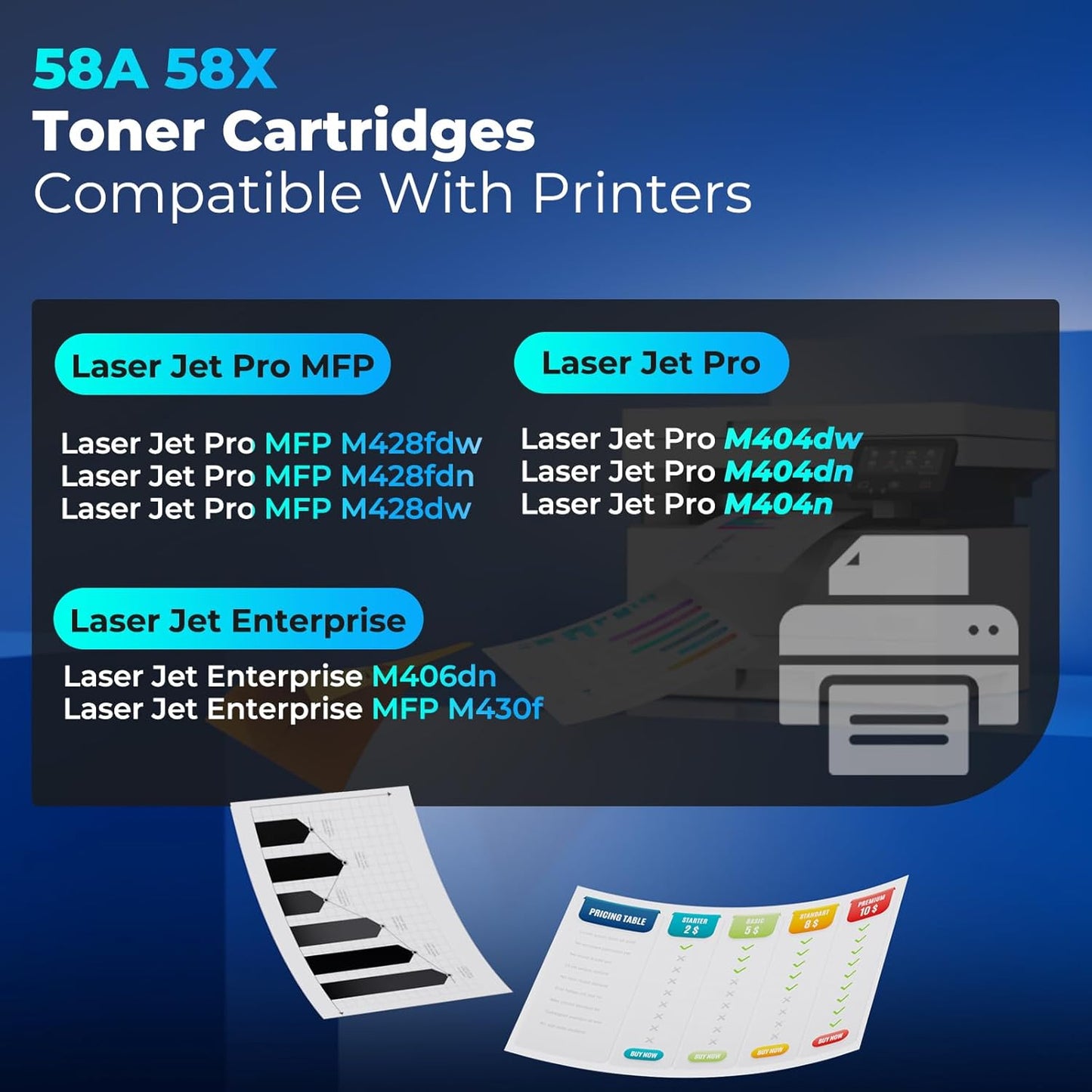 58A Toner Cartridges Black M404dn M428fdw Toner Cartridge Compatible for HP 58A 58X CF258A Toner Cartridge for Laser Jet Enterprise M404dn M404dw M404n M428dw M428fdn MFP M304 M406dn M430f (2 Pack)