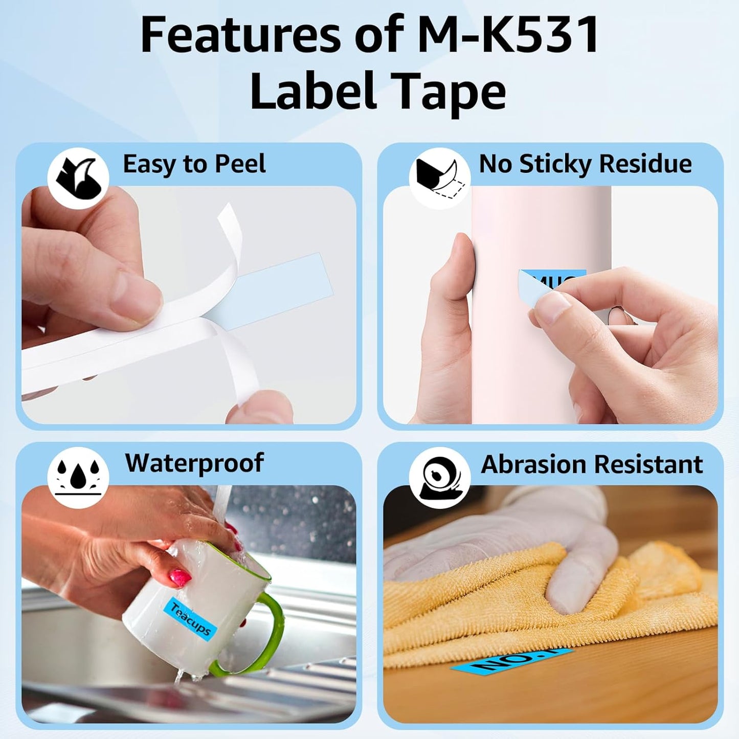 Compatible for Brother P-Touch M Tape M-K531 MK531 M531 MK-531 Black on Blue Label Tape 0.47" (12mm) x 26.2ft 3 Pack