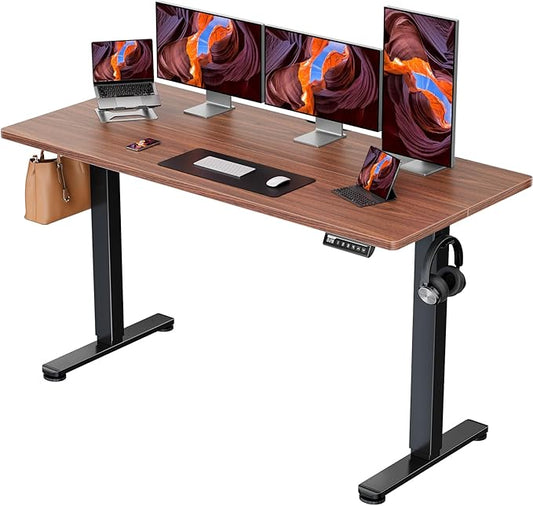 ErGear Height Adjustable Electric Standing Desk, 63 x 28 Inches Sit Stand up Desk, Large Memory Computer Home Office Desk with Two-Piece Desktop (Walnut)