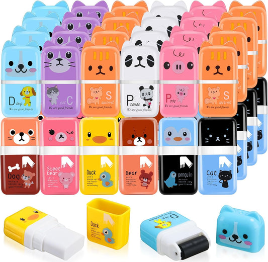 Seajan 44 Pcs Erasers for Kids Gift Bulk Cute Animal Themed Pencil Eraser with Clean up Roller for School Party Christmas Favors(Classic)