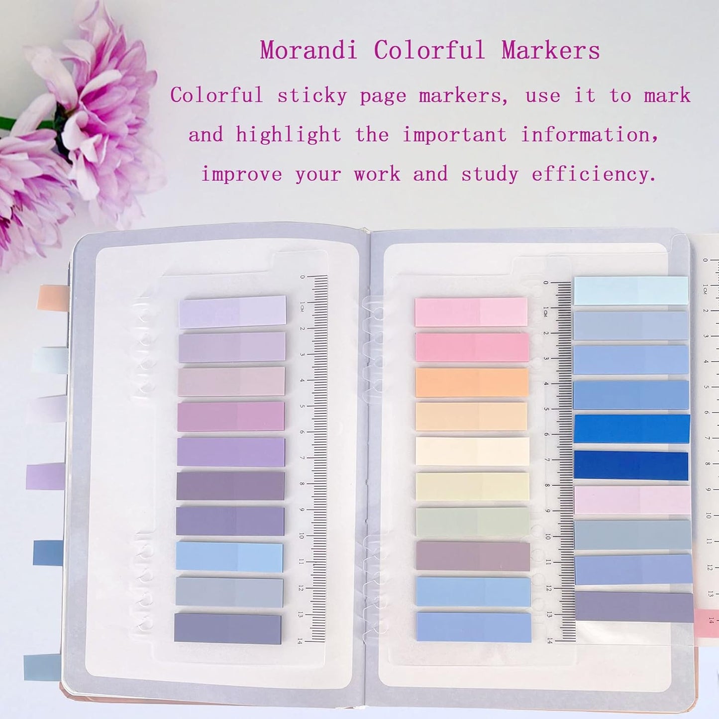 Potanro 800 Pcs Sticky Index Tabs, 4 Sheets Strip Index Tabs, Writable Page Sticky Notes with Ruler for Page Marking Classify File