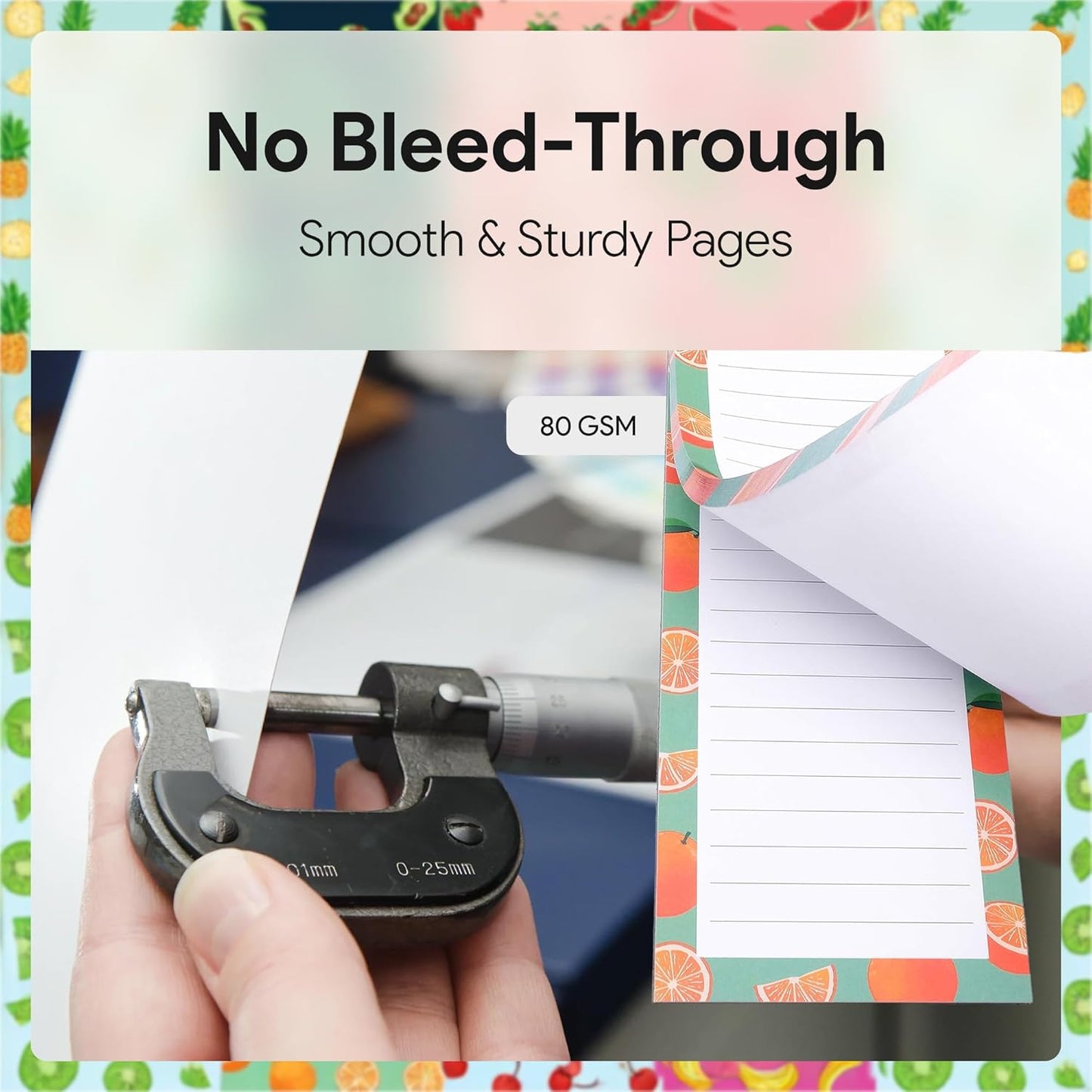 8 Magnetic Notepads – Notepads for Grocery List, Shopping List, To-Do List, Reminders -Strong Magnetic Back- Memo Notepad with Realistic Fruit Designs | 25 Sheets per Pad 7.5 x 3.5 inch (8 Pack)