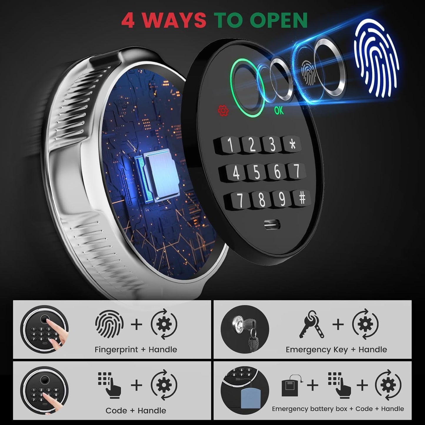 Smart Biometric Safe Box, 1.2 Cuft Fingerprint Home Safe with Digital Keypad and Spare Keys, Safety Box for Money, ID Documents, Jewelry & Valuables Home, Office, Hotel Use