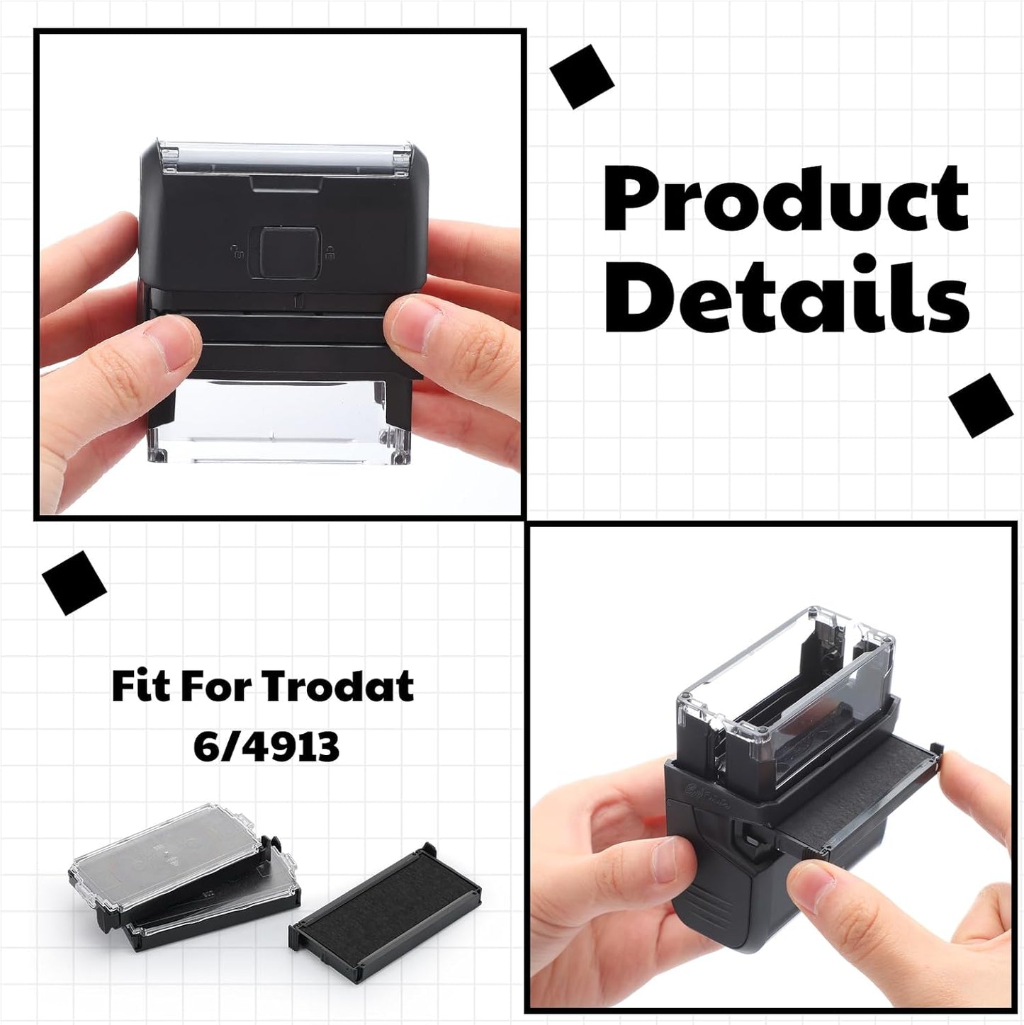 Yaomiao 6 Pieces Replacement Ink Cartridge Compatible with Trodat 6/4913 Printy 4913 Black Refill Ink Pad for Self Inking Stamps