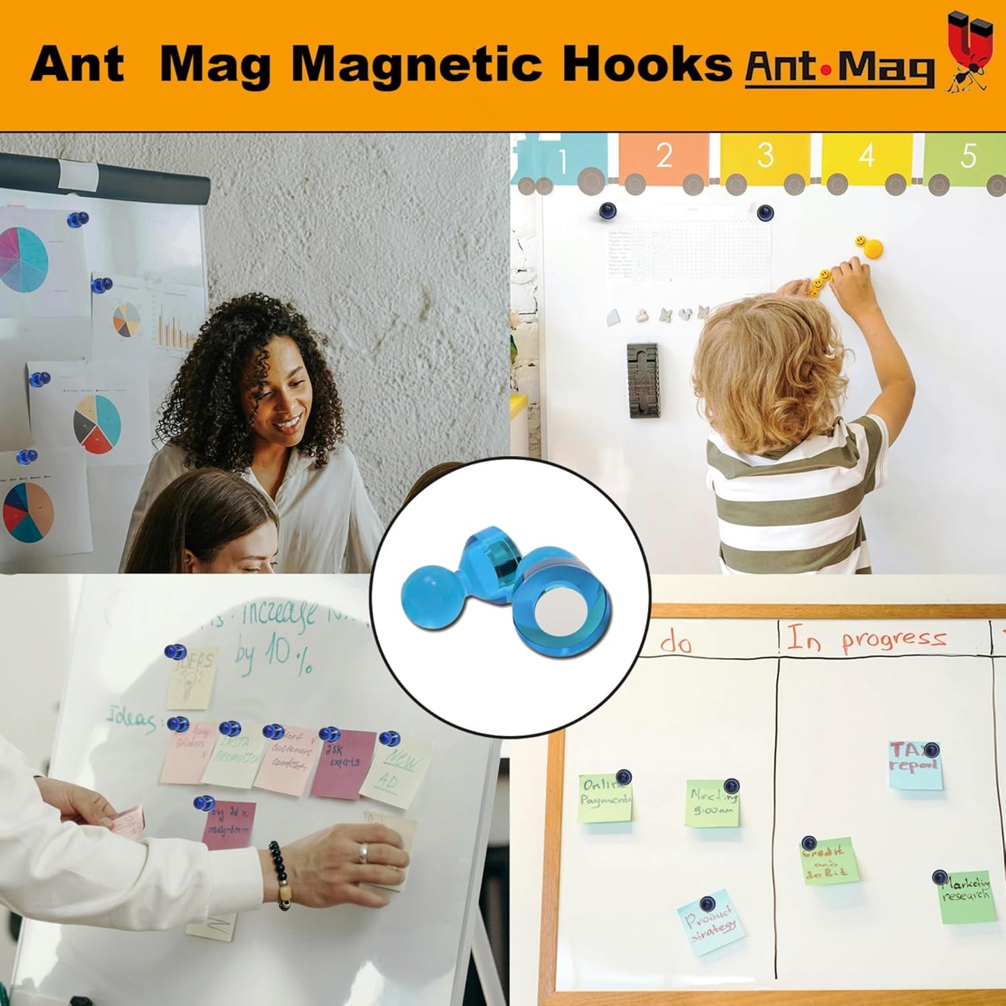 Ant Mag Magnetic Push Pins 48pcs Strong Whtieboard Pins Magnets Perfect Use for Map Fridge Kitchen Home Office Classroom