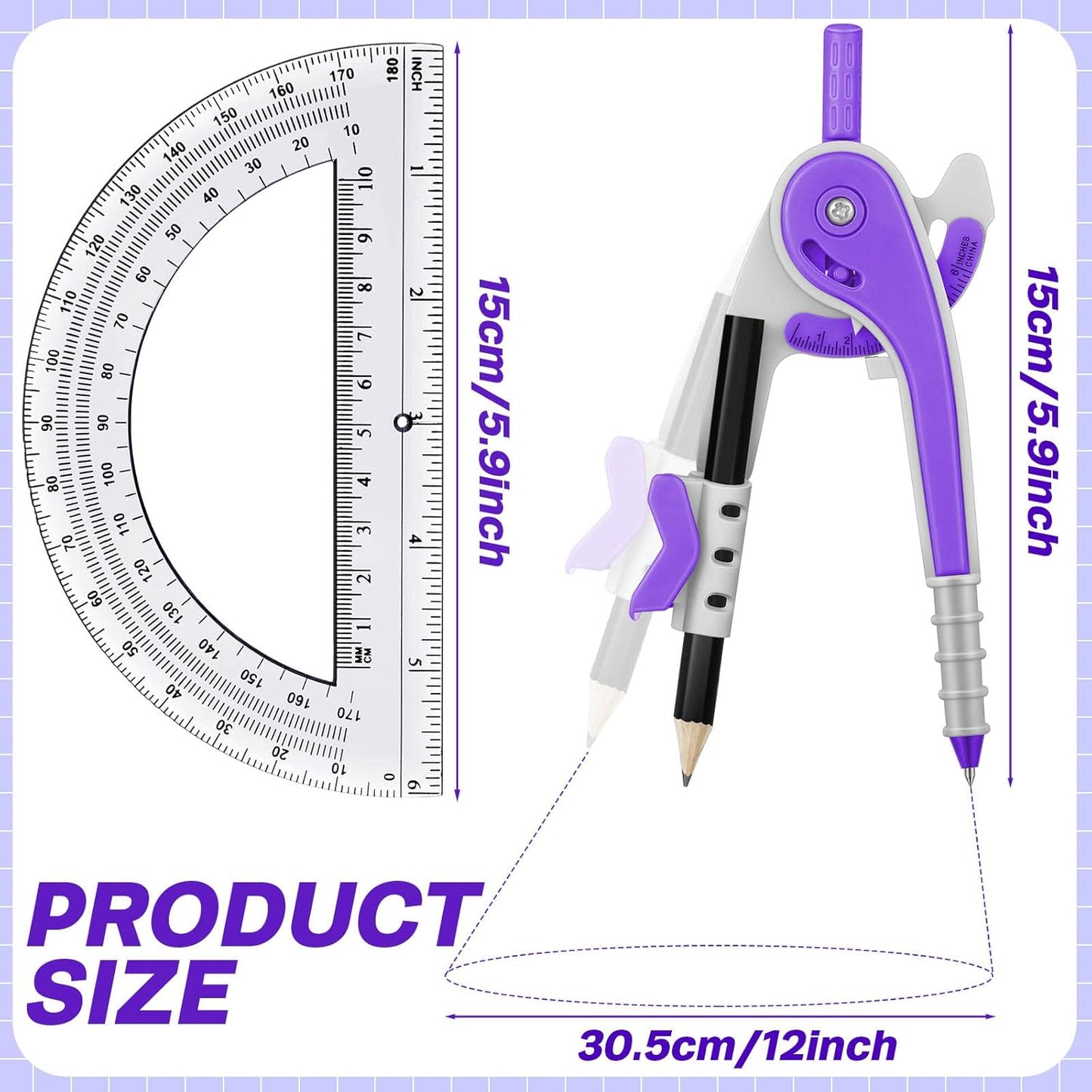 Seajan 36 Sets Compass and Protractor Set Geometry Compass with Pencil 6 Inch Drawing Tool Protractor for Geometry Bulk for Office Drafting Drawing