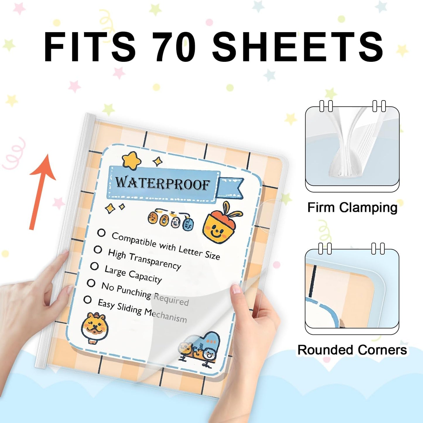 TOTiyea 20 Pack Clear Report Covers with Sliding Bars, 9mm (70 Sheet Capacity) White Sliding Bar File Folders, for Letter Size
