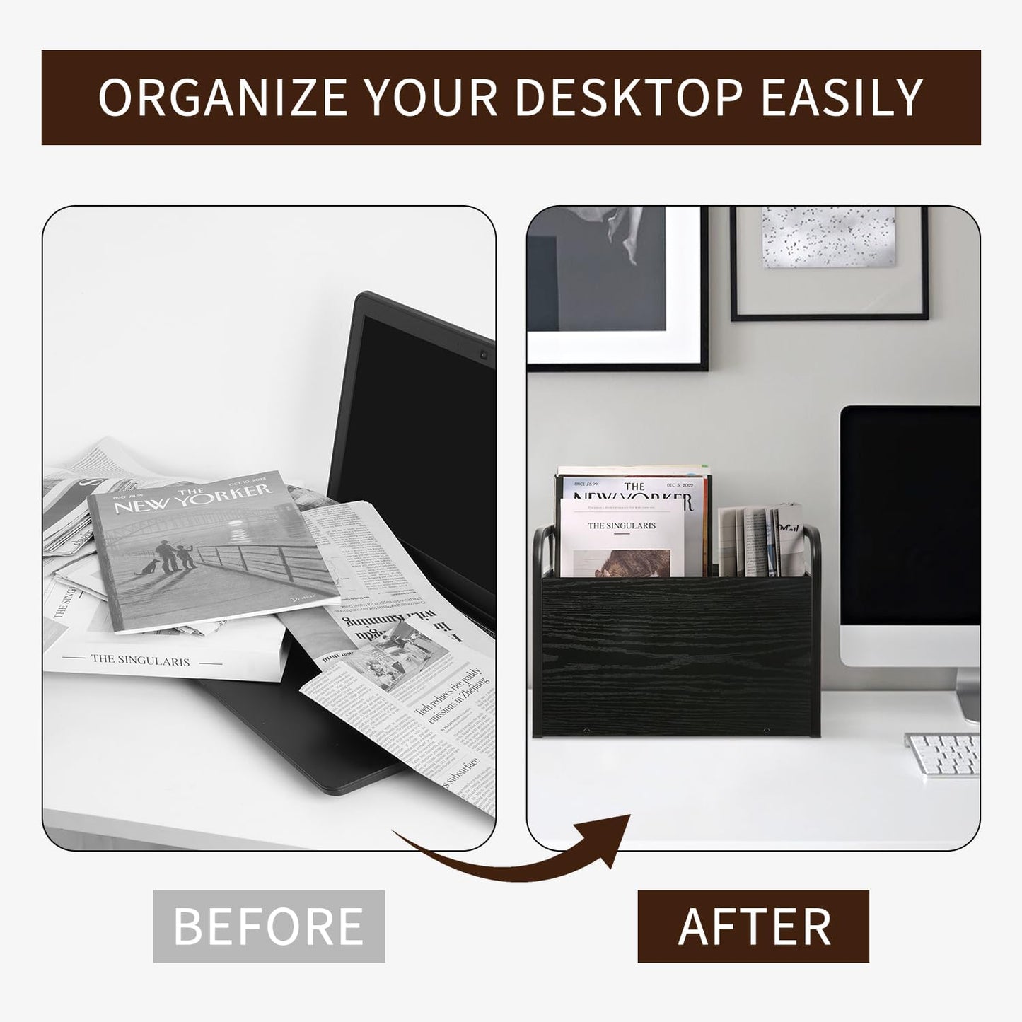 YINMIT Magazine Holder, Magazine Rack Floor, Magazine Storage Basket, Folder Organizer Bin for Books, Newspapers, Tablets (Black)