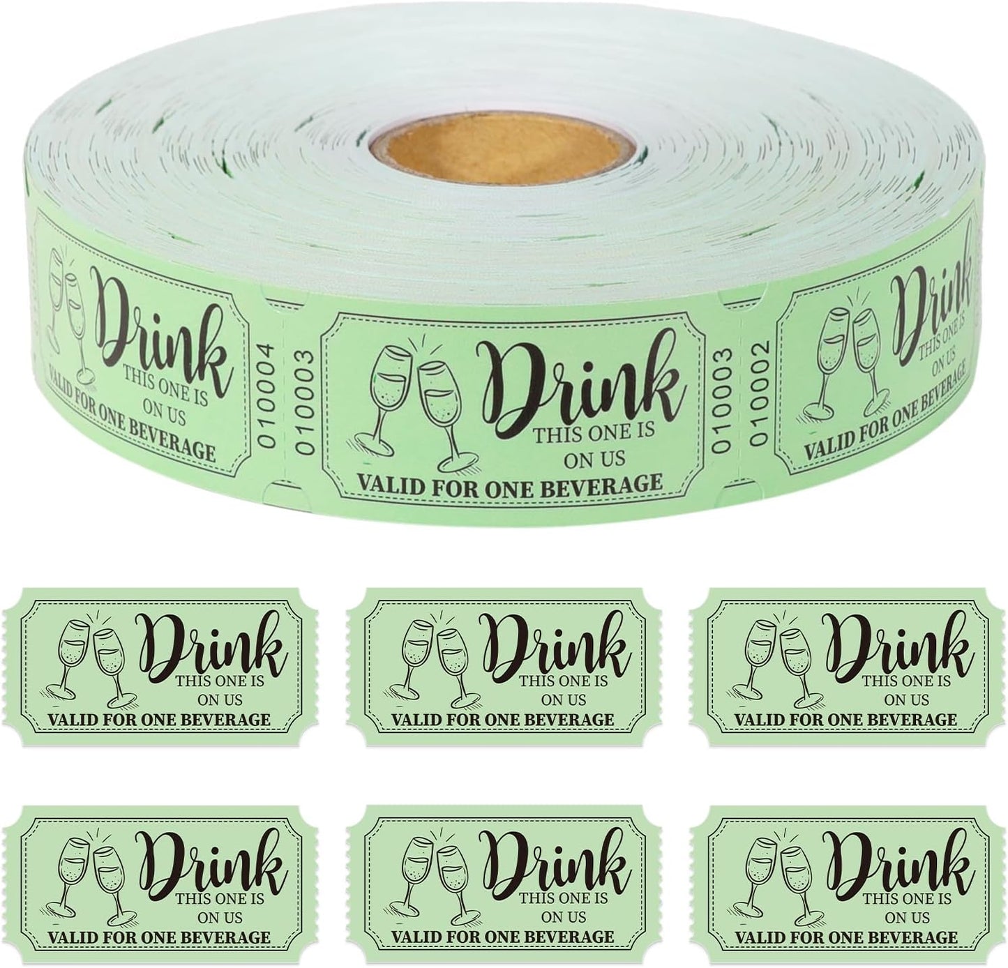 1000 Pcs Drink Ticket Single Raffle Tickets Roll Sage Green Free Drink Ticket for Events Wedding Work Formal Parties Leisure Class Reward