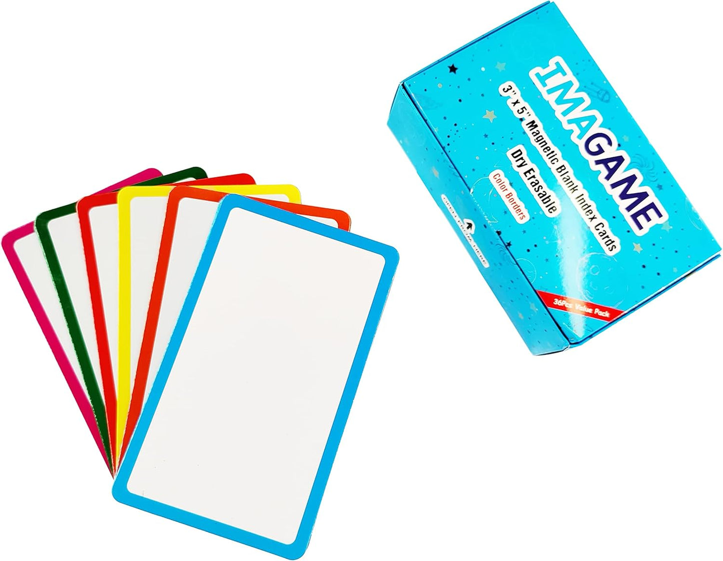 36 Pack Magnetic Dry Erase Labels - Magnetic Blank Cards with Color Borders, Reusable Magnetic Name Tags - Dry Erase Labels for Home, Office, Classroom - 3 x 5 Inches