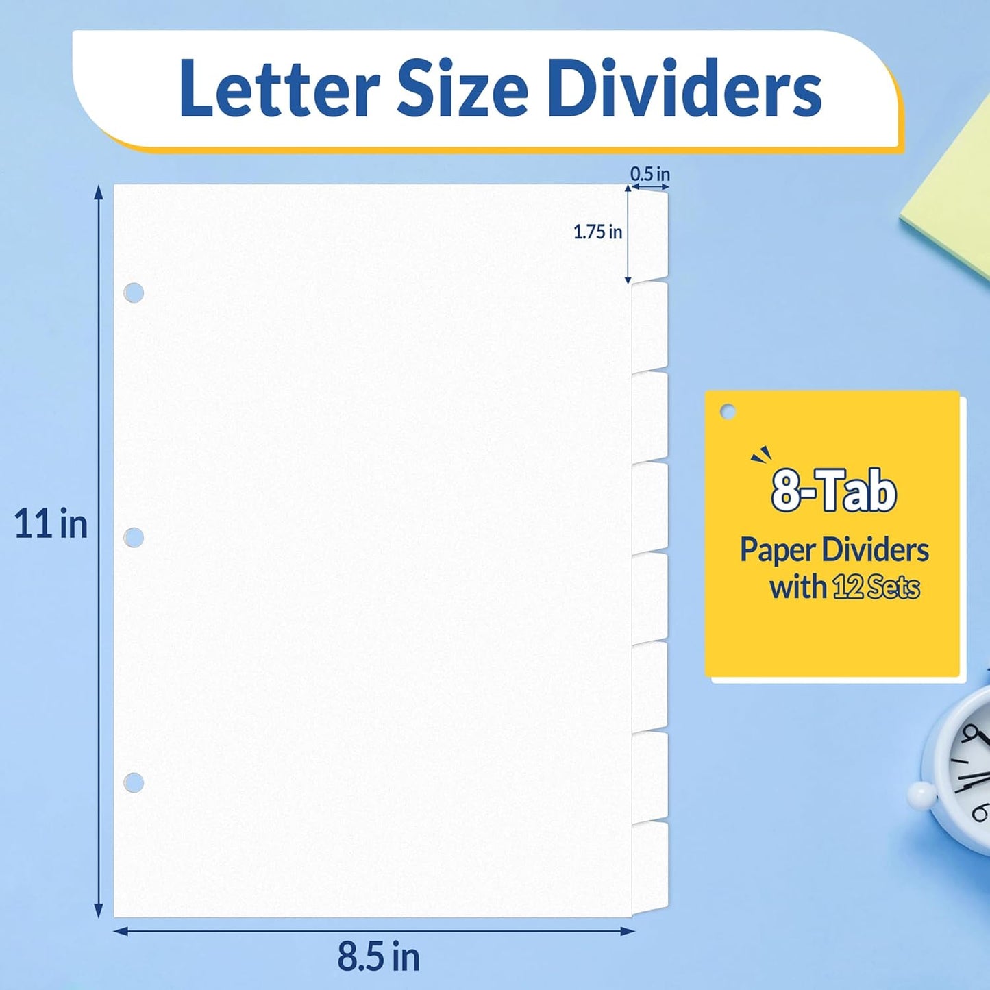 SUNEE Binder Dividers with Tabs for 3 Ring Binder, 8.5 x 11 Paper White Binder Dividers Blank with 8 Tabs, 12 Sets Page Dividers for School, Office and Home, 96 Dividers