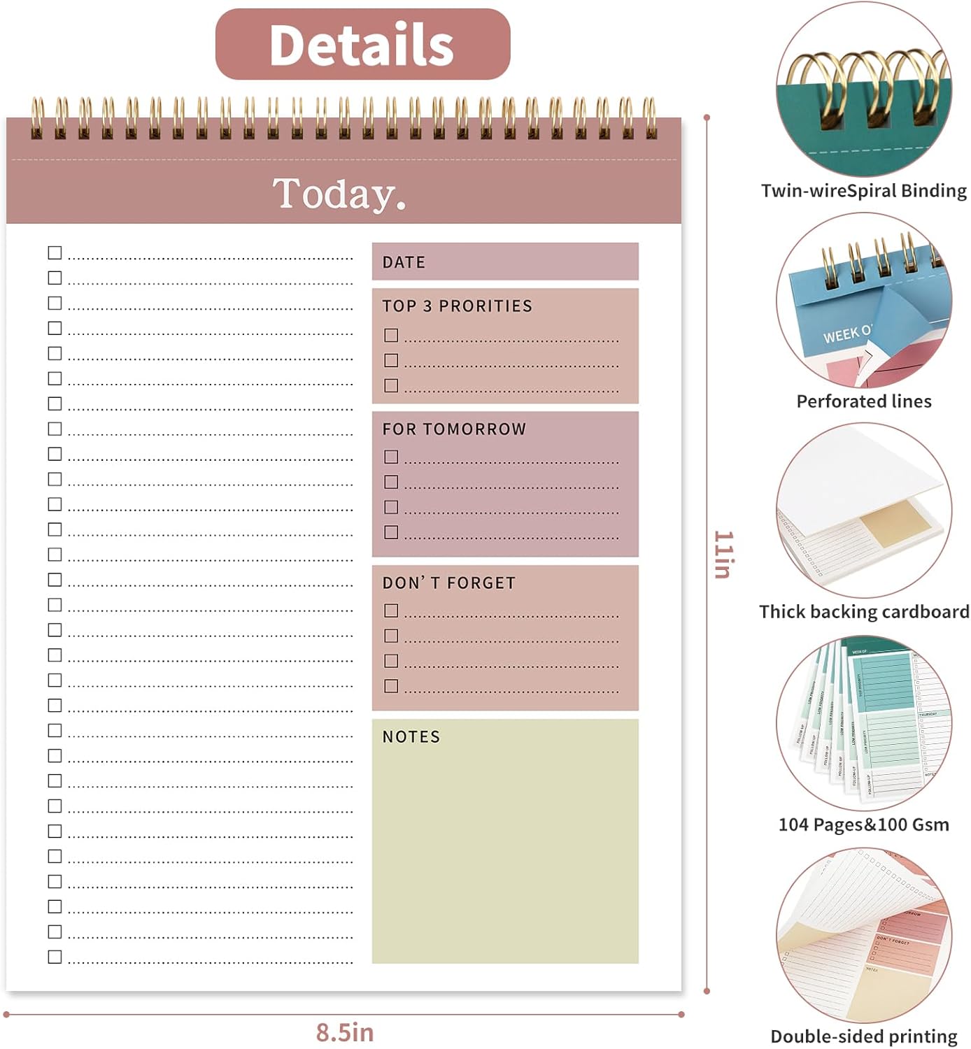 To Do List Notepad, 52 Undated Sheets （8.5"×11"）Duplex-printed Daily Planner For Work Home School Office Desk Accessories Supplies & Goal Setting Tasks-RED