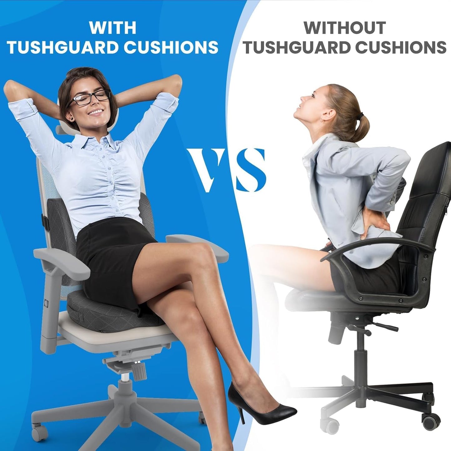 TushGuard Office Chair Cushions with Handles, Back&Seat Cushion, Sciatica & Back Coccyx Tailbone Discomfort Easing Chair Pad, Memory Foam Lumbar Support Pillow for Gaming, Desk, Wheelchair, Car(Grey)