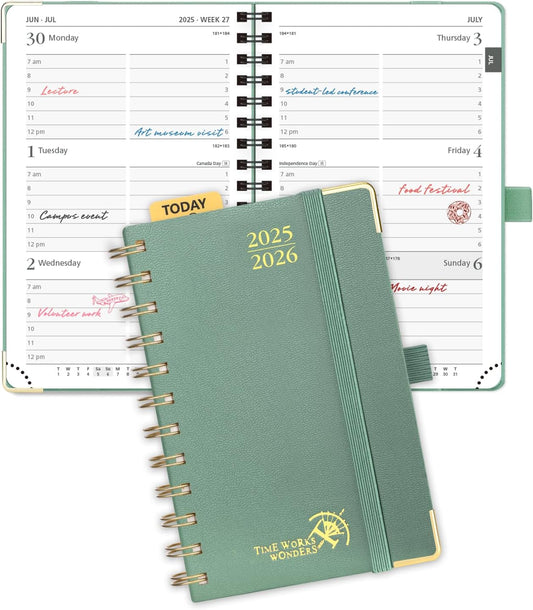 POPRUN Pocket Planner 2025-2026 (Spiral Hardcover - 4''x 6.25''), Daily Weekly and Monthly (July 2025 - June 2026) with Hourly Time Slots, for Purse, 100 GSM - Midnight Green