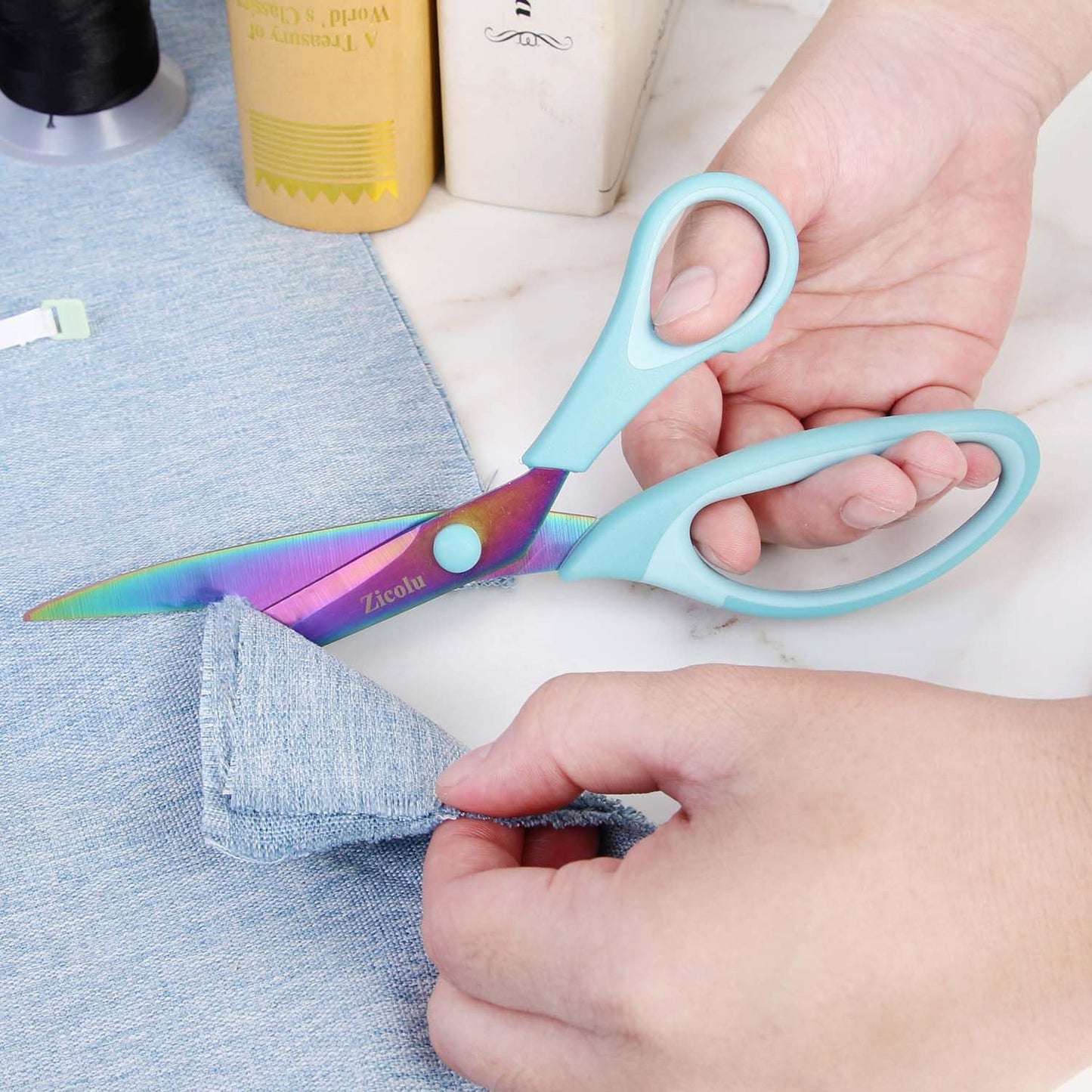 8.5" Scissors All Purpose, Multipurpose Office Scissors Set of 3 pack, Sharp Titanium Coating Blade and Soft Comfort-Grip Sturdy Scissors for Fabric School Craft Sewing Home, Right/Left Handed