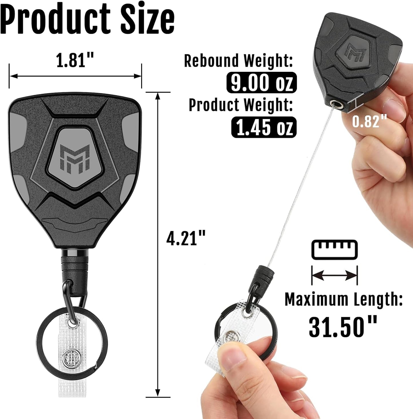 MNGARISTA Heavy Duty Retractable Keychain with Belt Clip, ID Badge Reel Key Chain, Badge Holder with 31.5' Steel Cord and Key Ring, 9.0oz, 4-Pack