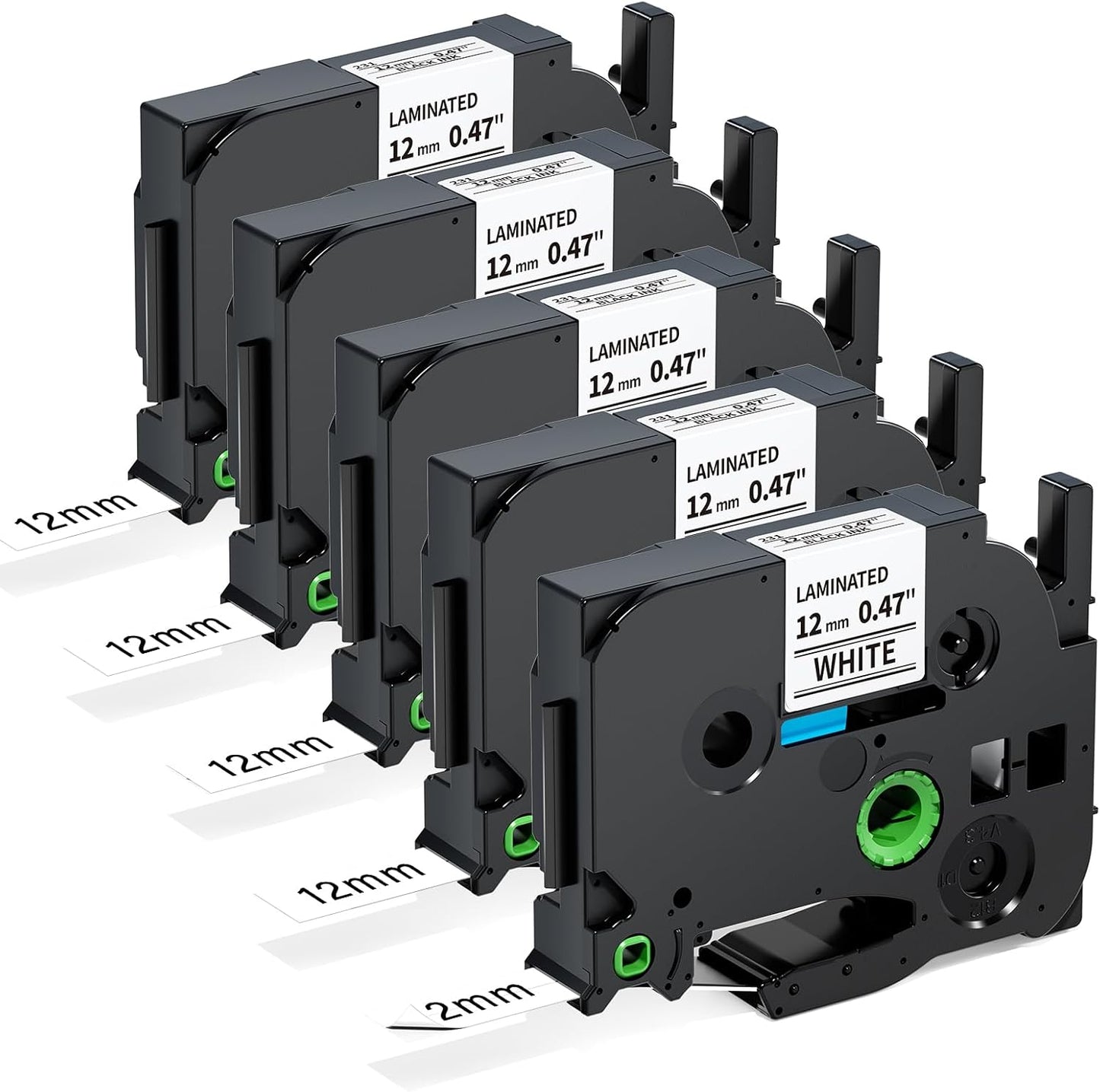 Label Maker Tape, Compatible with Brother P Touch Label Tape, TZe-231 12mm 0.47 Black Ink on White Tze Tz Laminated White Replace for Brother Ptouch PT-D210 PTH110 PTD220 PTD410, 5 pk