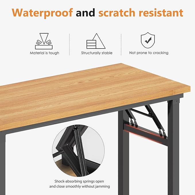 DlandHome Folding Desk Small Desk 31.5 inches Computer Desk for Home Office Folding Table Writing Table for Small Spaces No Assembly Required Teak & Black Frame