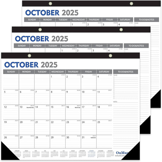 OuMuaMua 3-Pack Large Desk Calendars 2025-2026 - 19 Months from Jun. 2025 through Dec. 2026, 22" x 17" Desktop Wall Calendar with Julian Date To-do & Notes, Corner Protectors for School Home Office