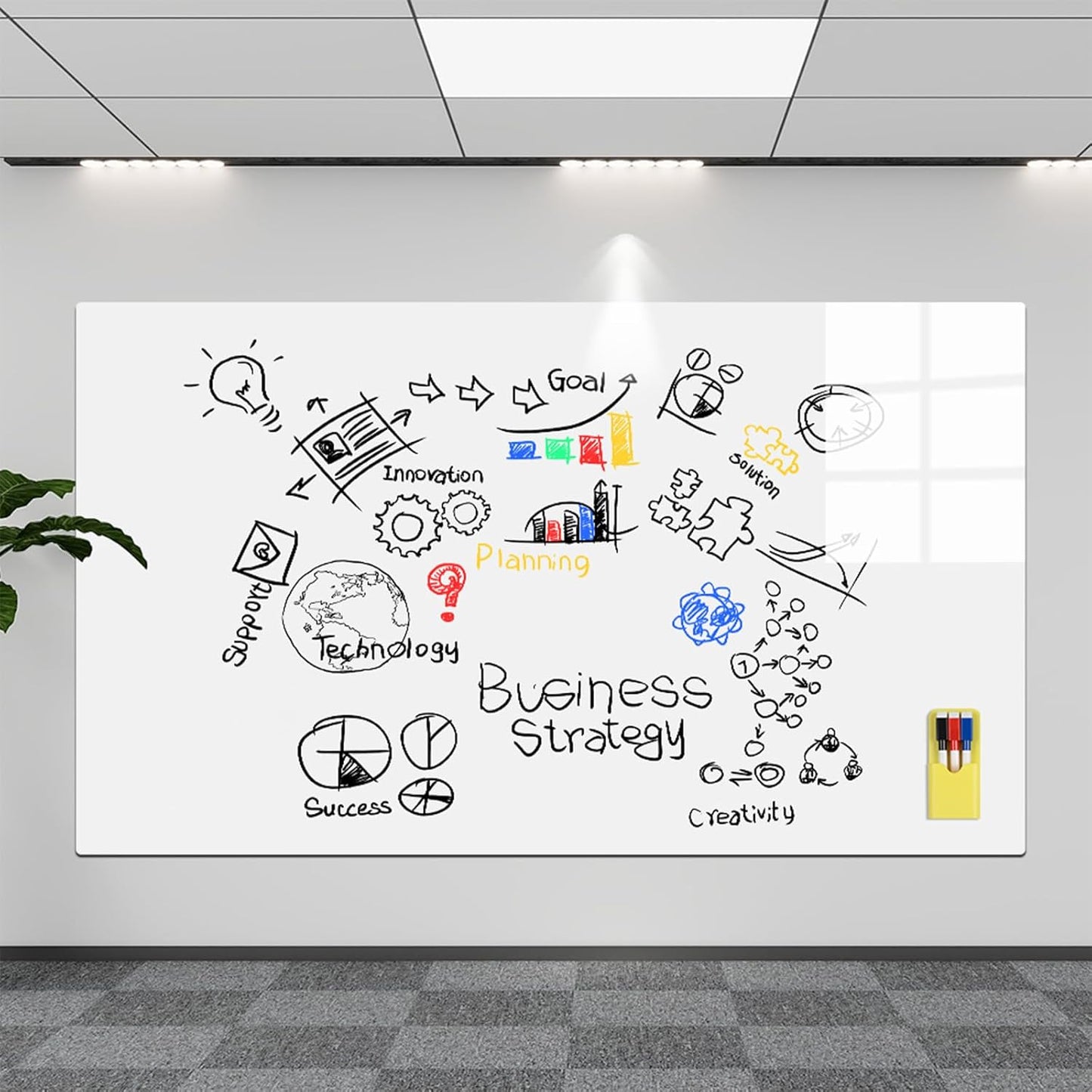 Magnetic Whiteboard Contact Paper 24" x 36" Peel and Stick Dry Erase White Board for Wall Self-Adhesive Decal Wallpaper Sticker for Office, Home, with Marker, Eraser and Magnet