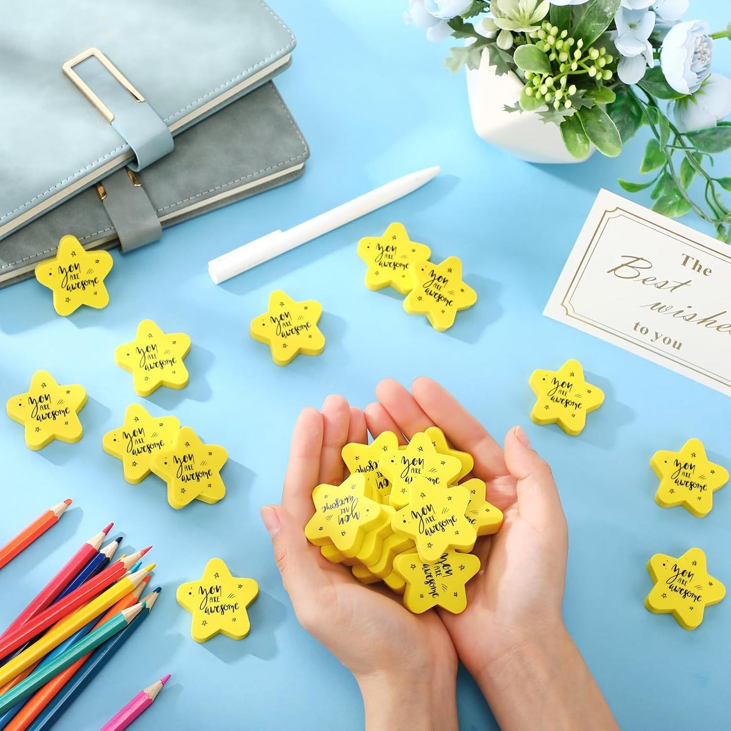 Spakon 25 Pcs Inspirational Star Erasers for Kids Bulk Cute Back to School Erasers 1.57" Fun Eraser for Classroom Prize You're A Star Yellow Motivational Gift for School Student Rewards