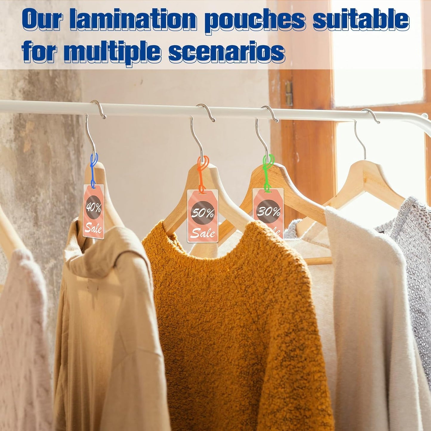 100 Pack 5 Mil Laminating Pouch with Colorful Loop 2 1/2" x 4 1/4" Luggage Tag Laminating Pouches with Slot Hole Thermal Laminate Pouch Tags Kit Resealable for Work Permits Pass Cards Student ID Cards