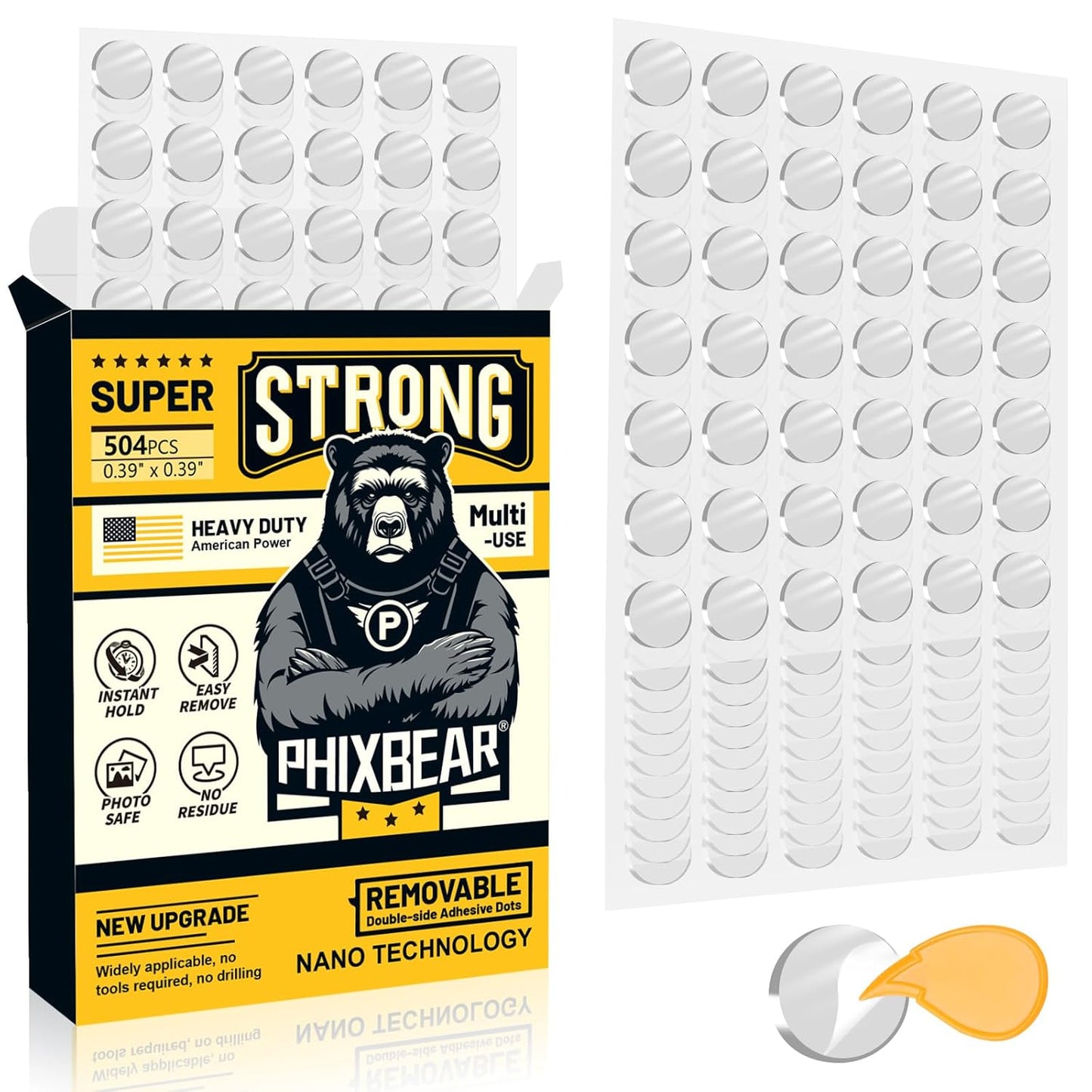 Small Mounting Putty No Residue, Strong Double Sided Glue Adhesive Dots Clear Museum Sticky Tack, Picture Hanging Strips Fixed Posters Map Decor Art Craft Party, Round 0.39 in (504 Pcs)