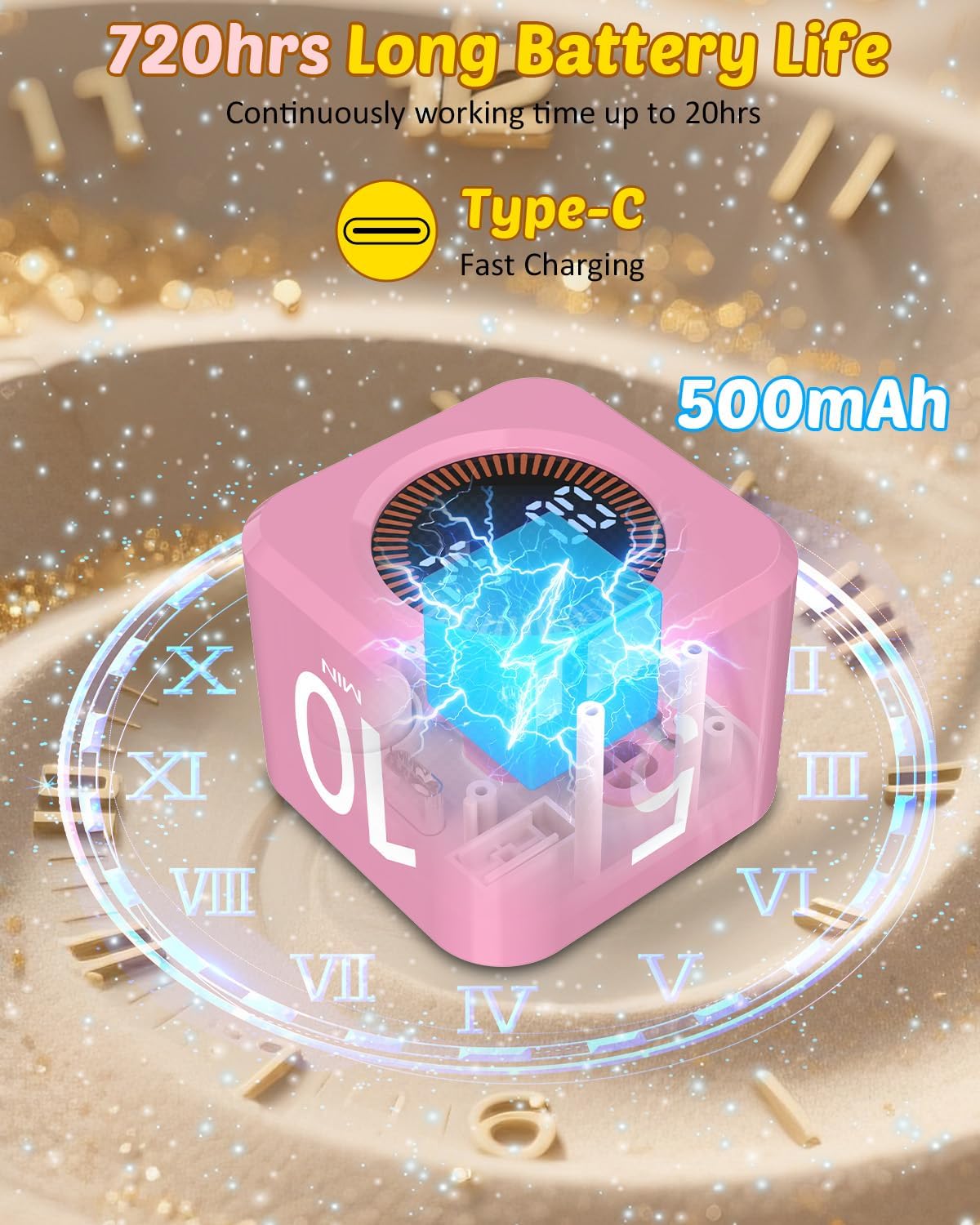 Pomodoro Timer Cube Visual Productivity Flip Timer for Kids Classroom Desk, 5/10/25/50min& Custom Countdown, Silent&Sound Mode Digital Cube for ADHD Study Work School Game Kitchen (Pink)
