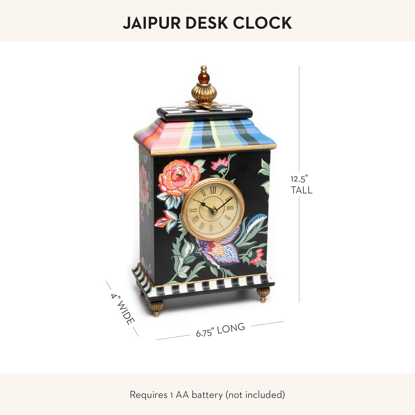 MACKENZIE-CHILDS Desk Clock, Decorative Wood Clock for Kitchen and Living Room, Jaipur