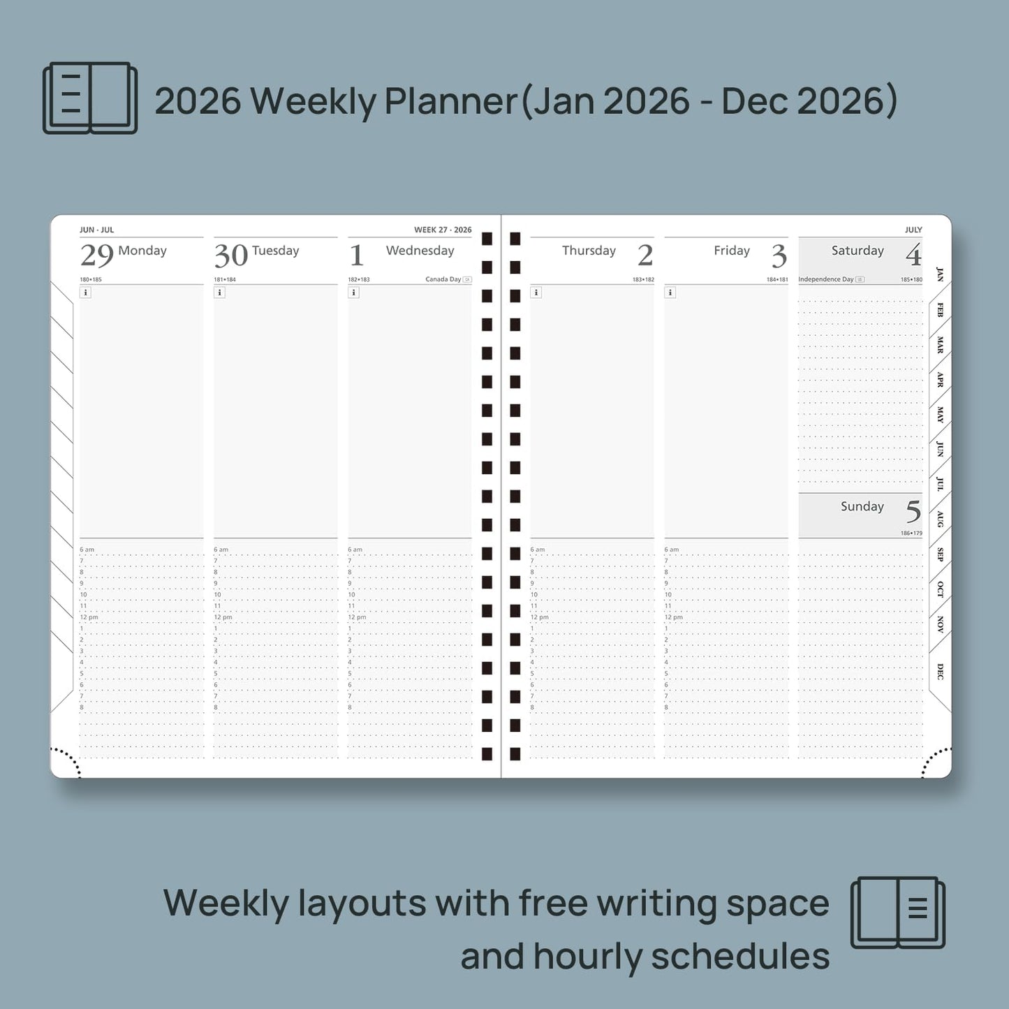 POPRUN 2026 Planner (Large Size 10'' x 8'' Wire-Bound Hard Cover) Daily Weekly and Monthly Calendar - Agenda 2026 (Jan.2026-Dec.2026) with Hourly Schedule, Monthly Tabs - Light Yellow