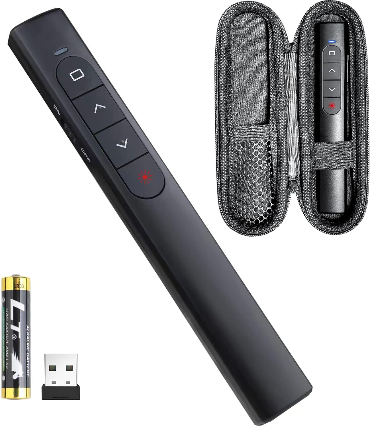 Presentation Clicker with Case,Wireless Presenter Remote with Laser Pointer Hyperlink & Volume Remote Control PowerPoint Office Presentation Clicker for Keynote/PPT/Mac/PC/Laptop(Battery Included)