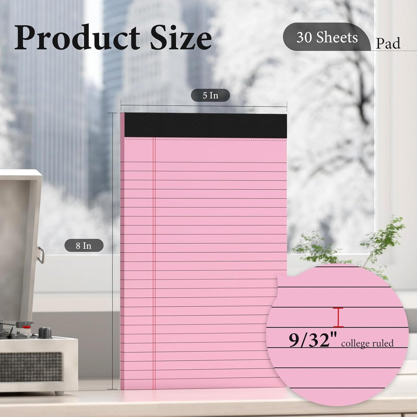 6 Pack Note Pads 5 x 8 Inch Colored Small Legal Pads 5 x 8 Pink Notepad Perforated Writing Pads Lined Paper Pads of Paper College Ruled Paper 30 Sheets Notebook To Do List for School, Office, Home
