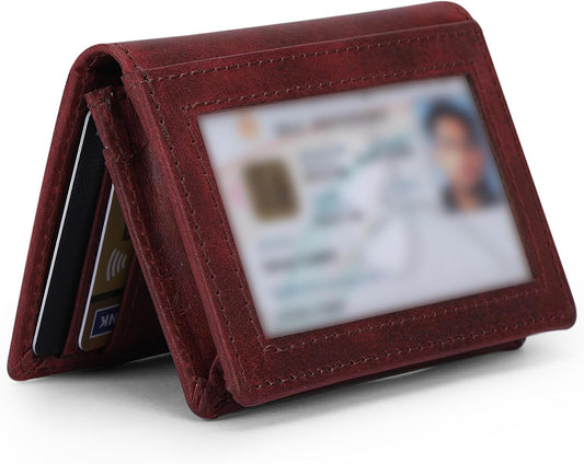 Premium Leather Card Wallet, RFID Blocking Expandable Business Card Case, Bifold Card Holder for Men and Women, Men's Purse, Wallet for Men (Business Card Wallet, Red)