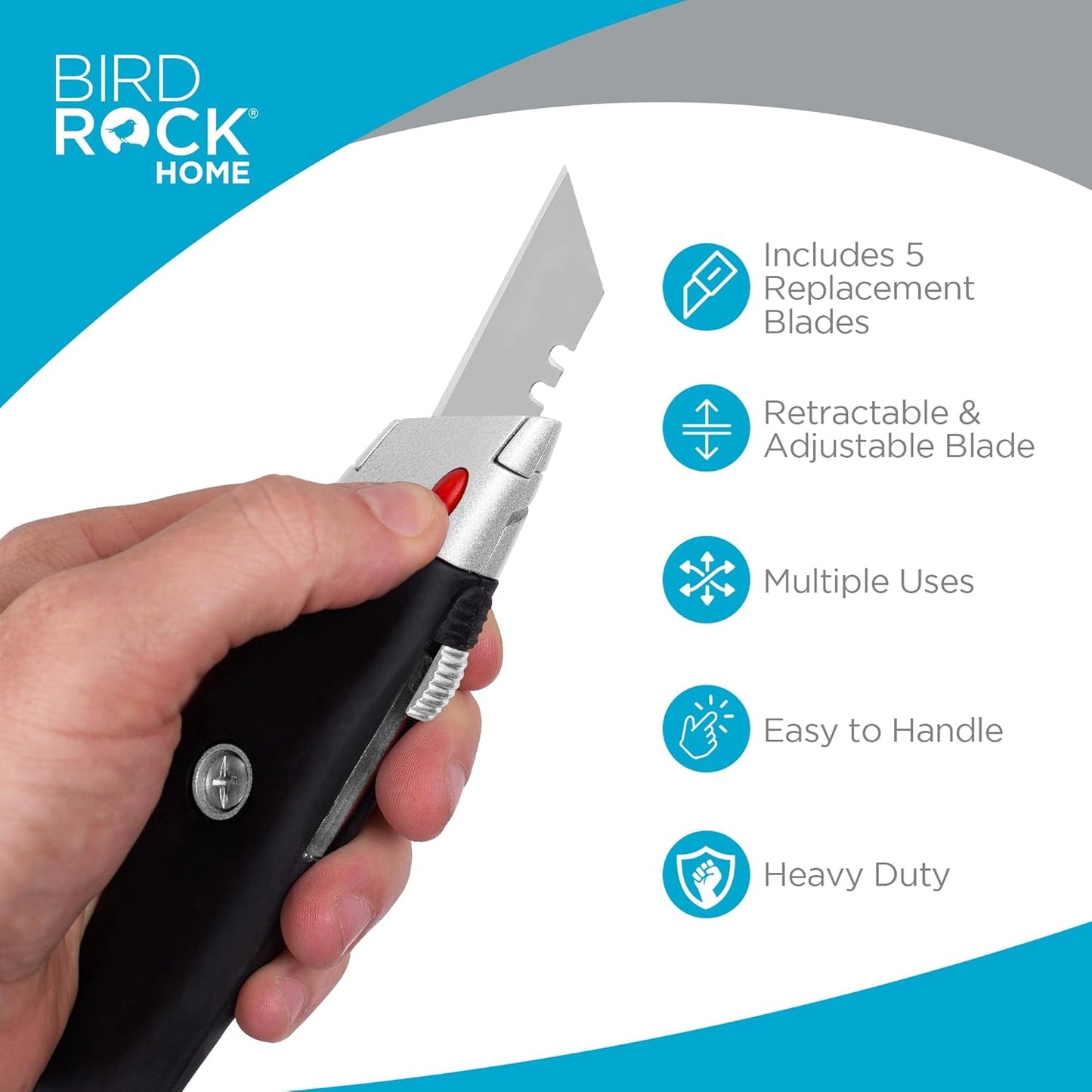 INTERNET'S BEST Premium Utility Knife Set | Retractable Box Cutter with Rubber Handle | Heavy-Duty Cutting for Cardboard, Carpet, Plastic | Retractable Blade | Includes 2 Razor Knives & Extra Blades