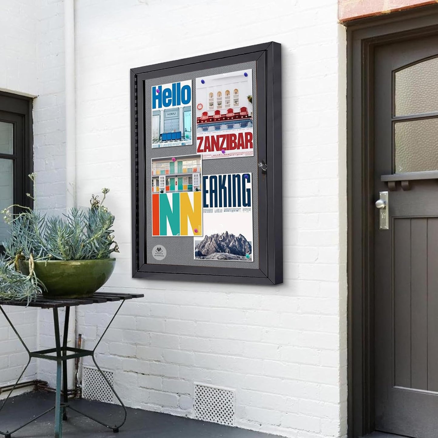 Lockable Outdoor Enclosed Bulletin Board,Weatherproof Cork Noticeboard with Locking Door, Wall-Mounted Aluminum Frame Display Case for Office, Home, School (Black Frame | Greyfelt Surface, 36x24 inch)