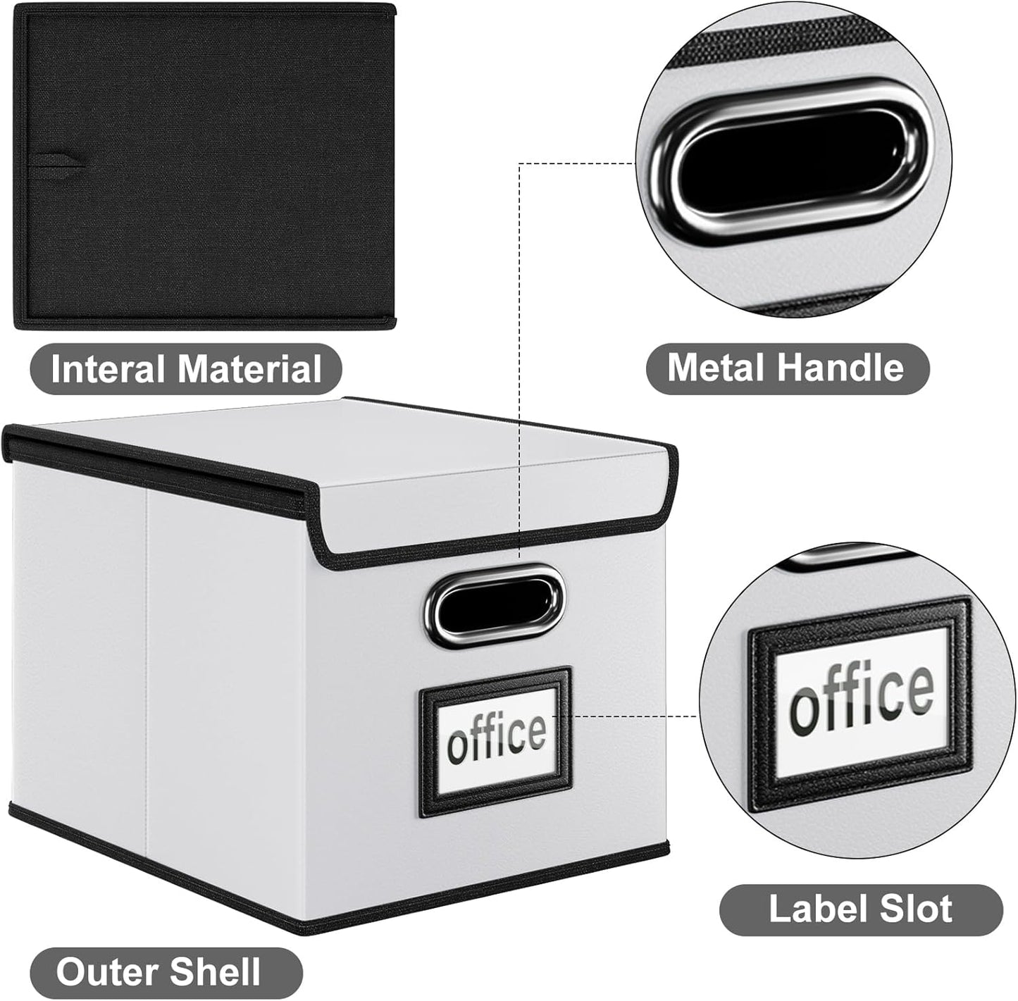 Huolewa File Organizer Box with Lid, Collapsible Faux Leather Hanging File Folder Box Organizer with Plastic Slides, Decorative Home/Office Filing System Boxes for File and Folders Storage