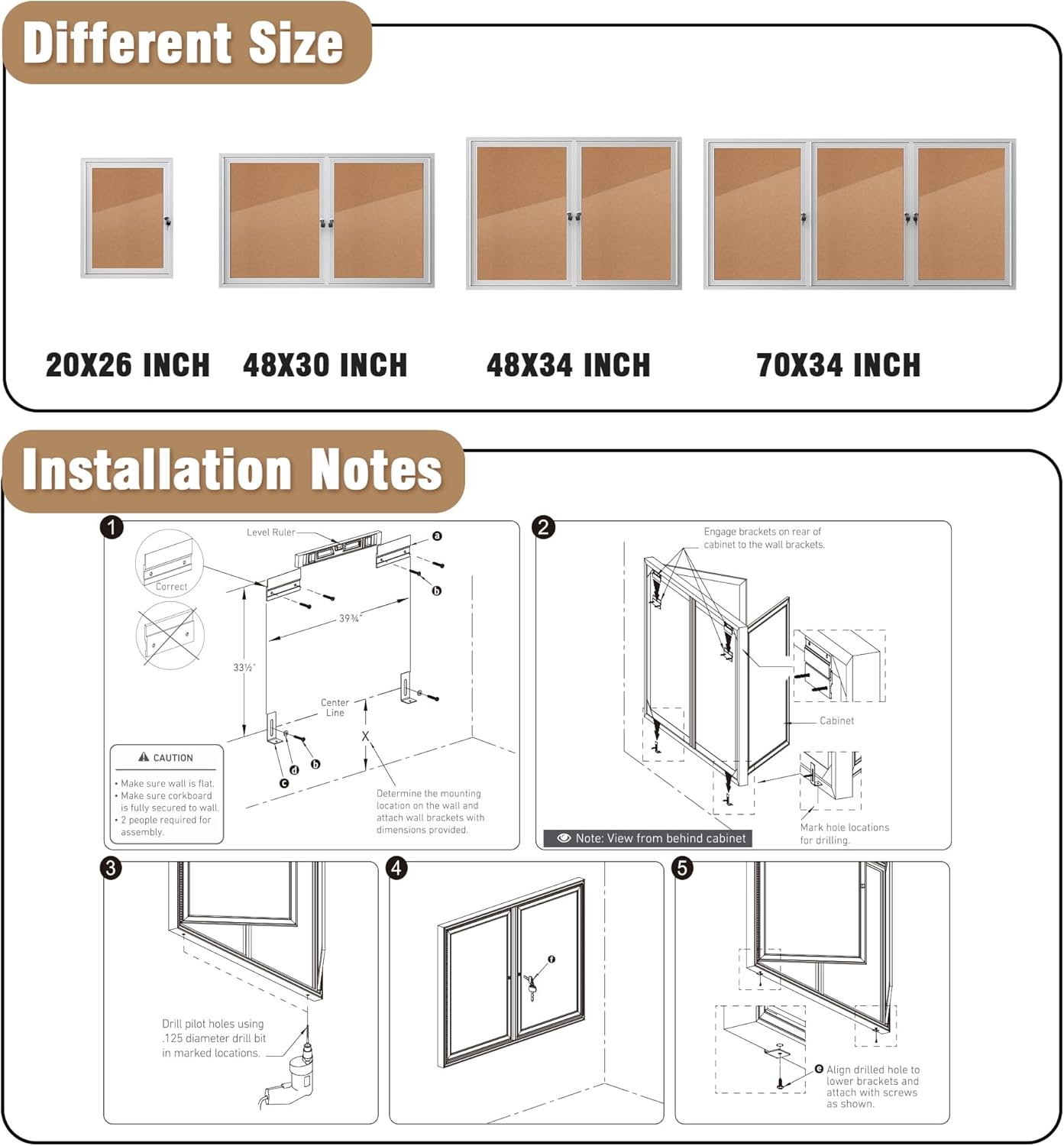 48"x34" Enclosed Bulletin Board, Outdoor Lockable Weather-Resistant Aluminum Cork Noticeboard for School & Office, Silver Frame w/Cork