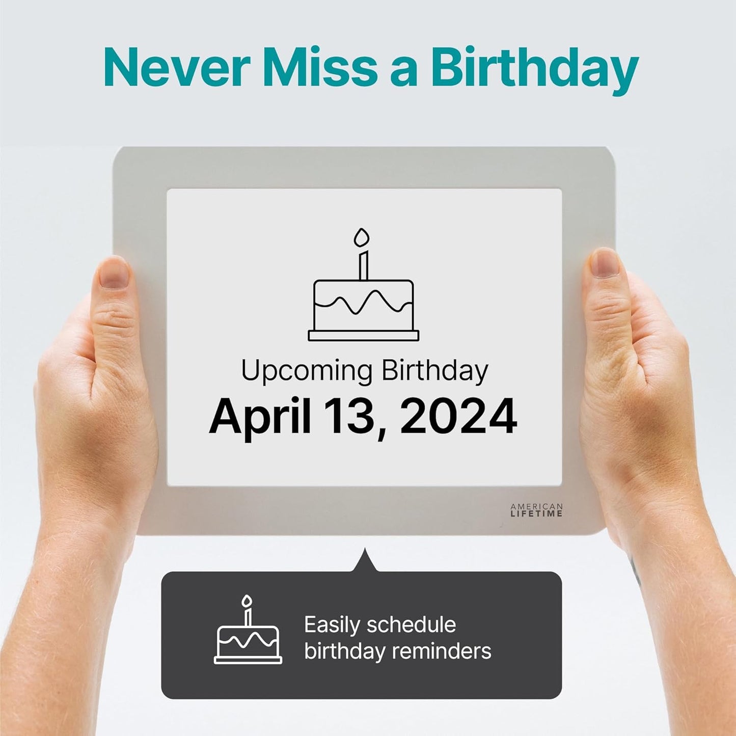 American Lifetime New 2025 Dementia Clock Large Digital Clock for Seniors, Alzeimer Clock Large Display with Custom Alarms, Clock with Day & Date for Elderly, Digital Calendar Premium White Pro