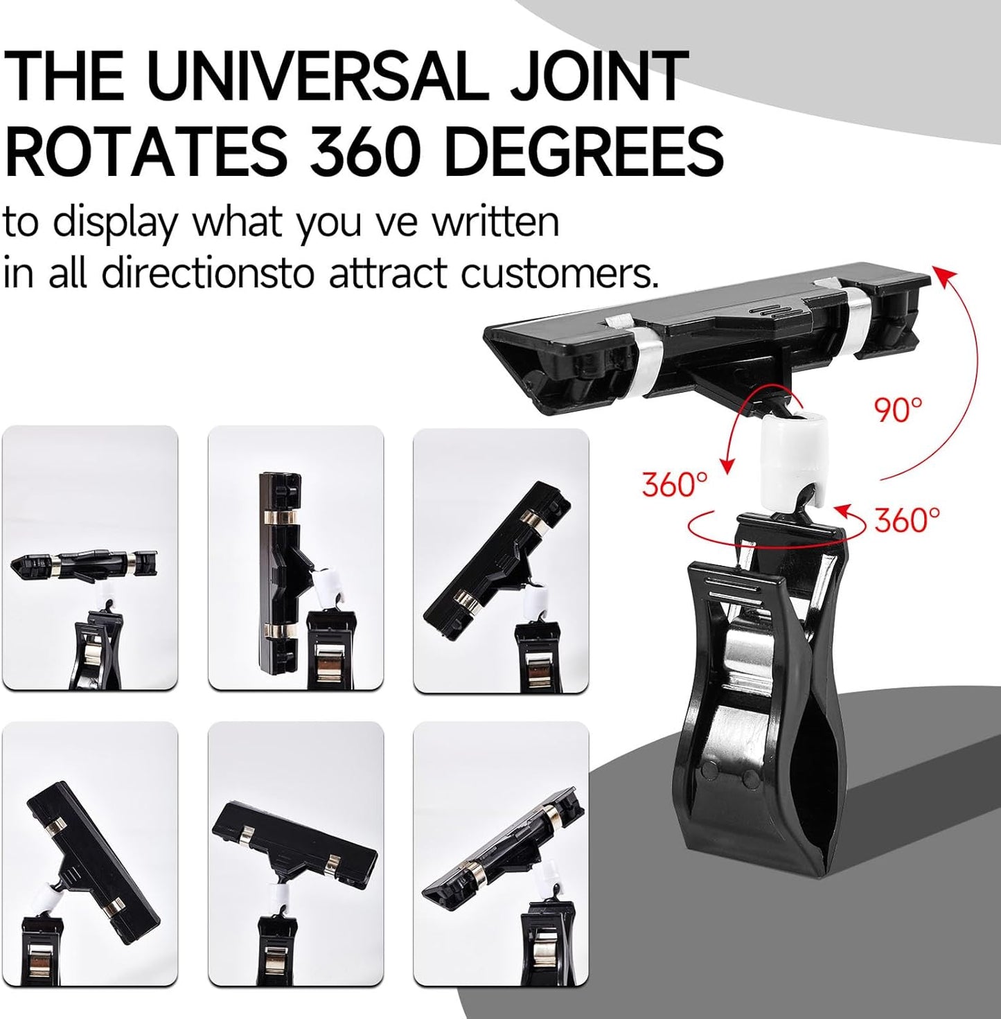 10 Pack Mini Plastic Chalkboard Sign with Clip, Double Sided Rotating Reuse Price Signs for Business Retail Food Clothing Rack Shelf Basket, Clip on Sign Holder (Black)