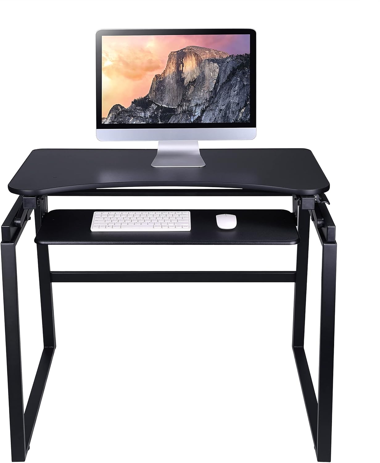 Rocelco 32" Height Adjustable Standing Desk Converter with Floor Stand Bundle - Slide Out Retractable Keyboard Tray - Sit Stand Up Dual Monitor Riser - Computer Workstation - Black (R ADRB-STFS)