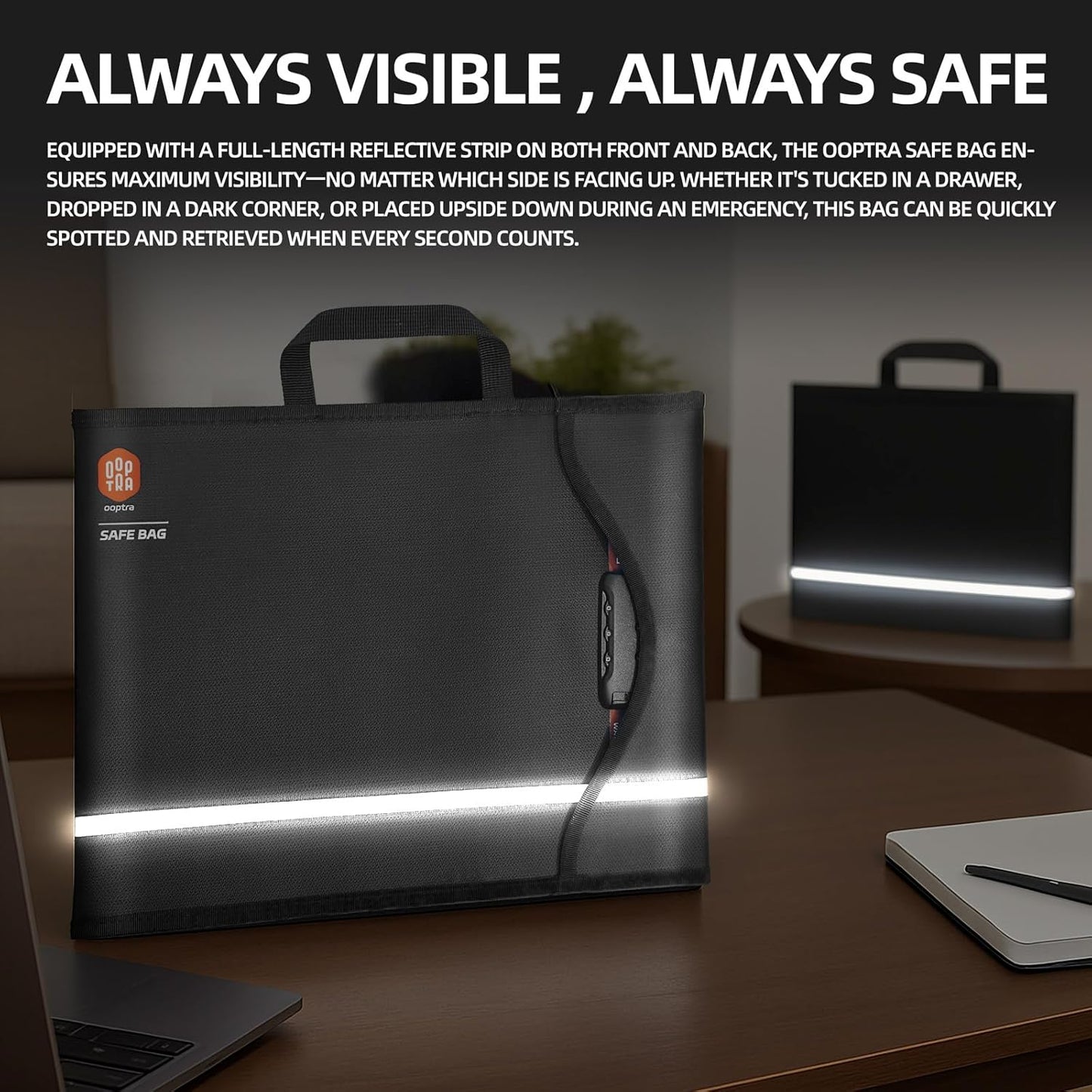 Fireproof Document Bag (Black) – Waterproof Zipper & Lock – for Home, Office & Travel – Holds Files, Cash, Passport, Valuables – Fire & Water Resistant