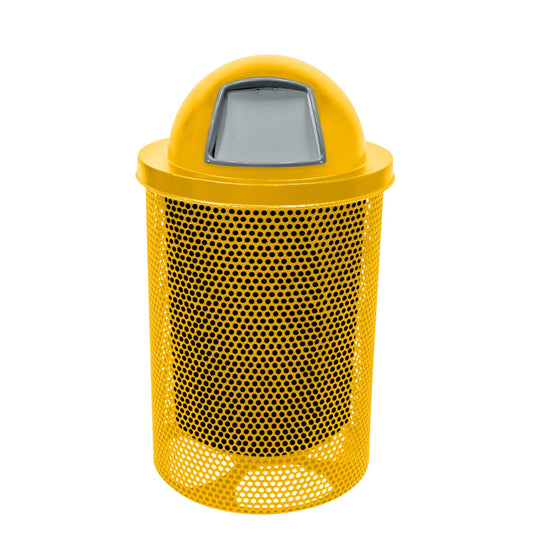 RDT-P-YEL Heavy Duty Round Trash Receptacle with Dome Top, Liner Included, 32 Gallon, Yellow, Made in America
