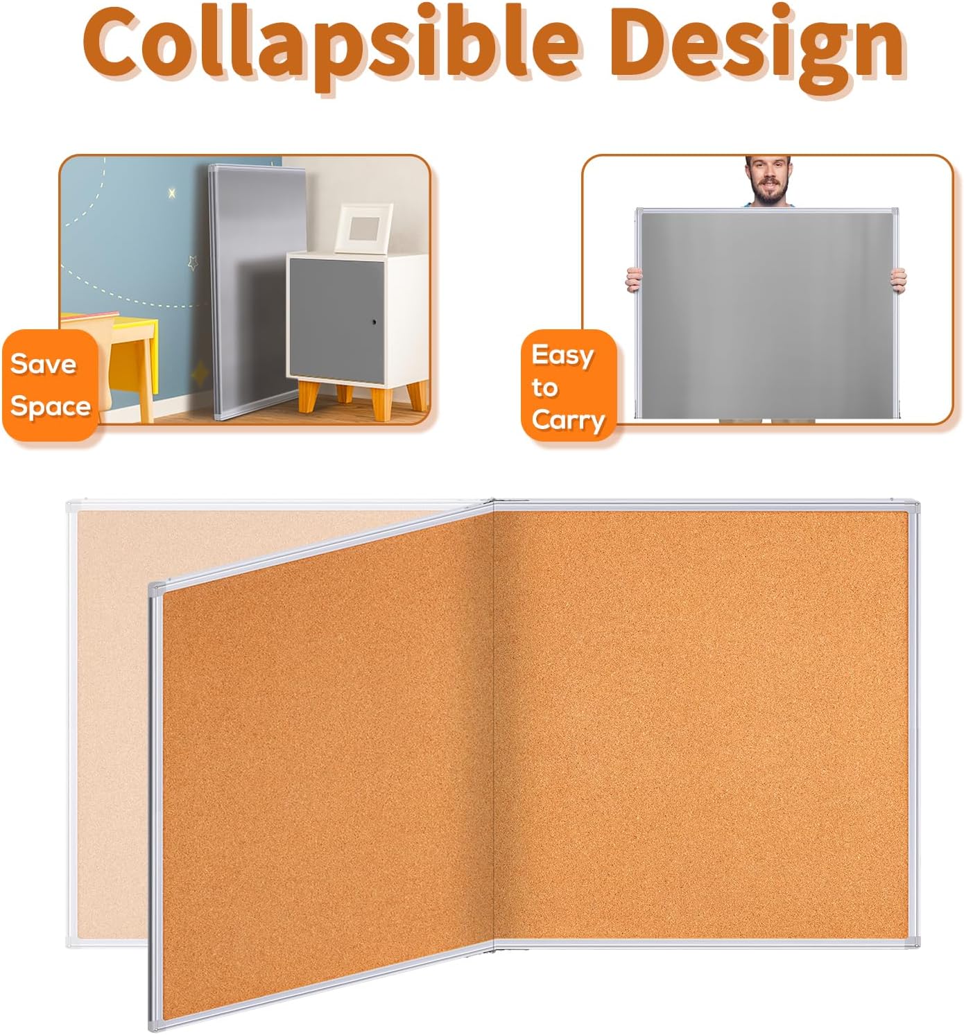 maxtek Large Cork Board 96 x 48 in, Bulletin Board for Walls, 8'x 4' Extra Aluminum Framed Corkboard, Foldable Wall Mounted Back to School Pin Memo Notice Cork Board for Office, Home Wall Display