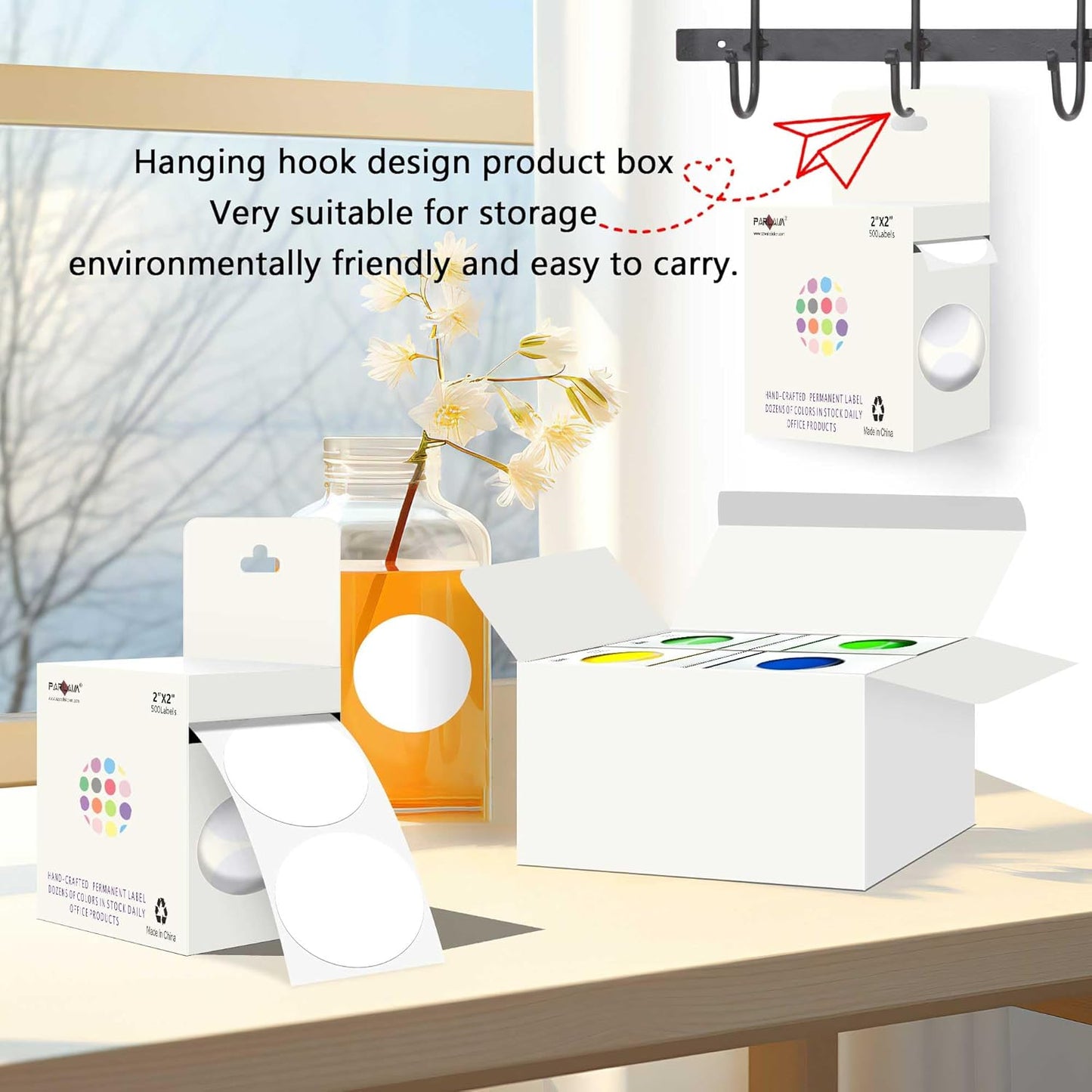 PARLAIM 2 inch Round Color-Code Dot Sticker Labels, 4 Rolls 2000 Adhesive Label Pack in Dispenser Box, White